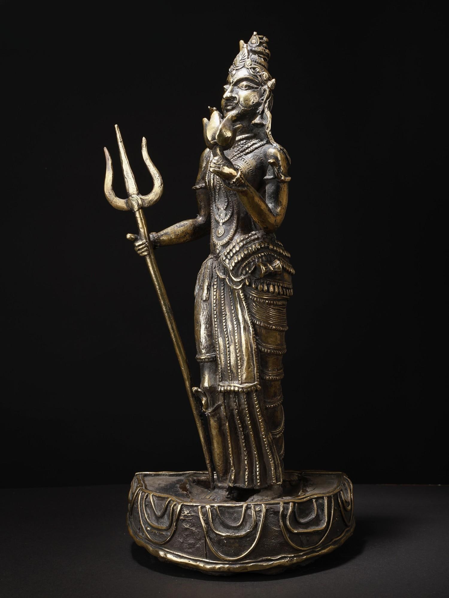 19" Ardhanarishvara (Shiva - Shakti) Brass and Stone Sculpture - 2
