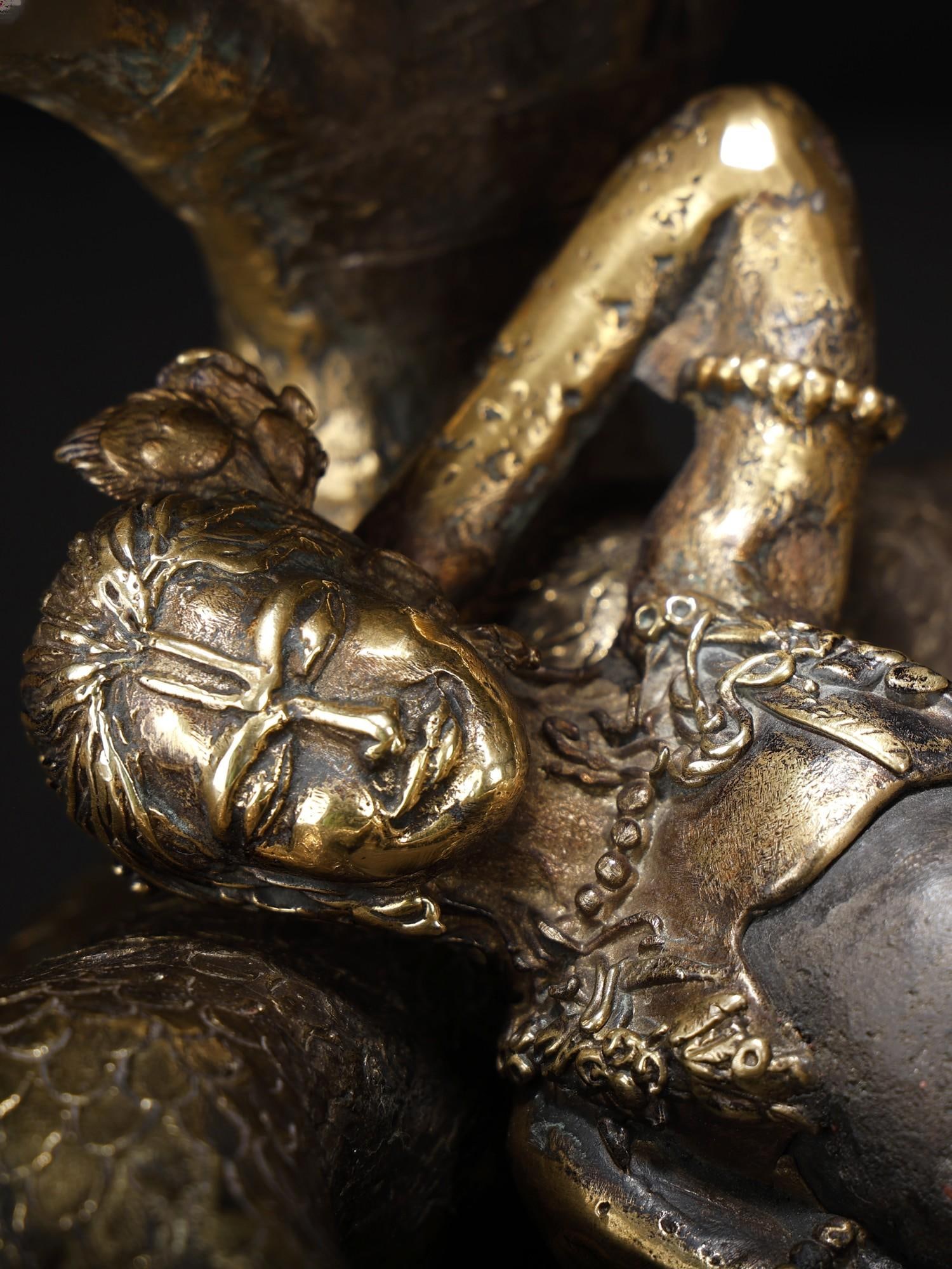 14" Shesha-Shayi Lord Vishnu Original Brass Sculpture - 2