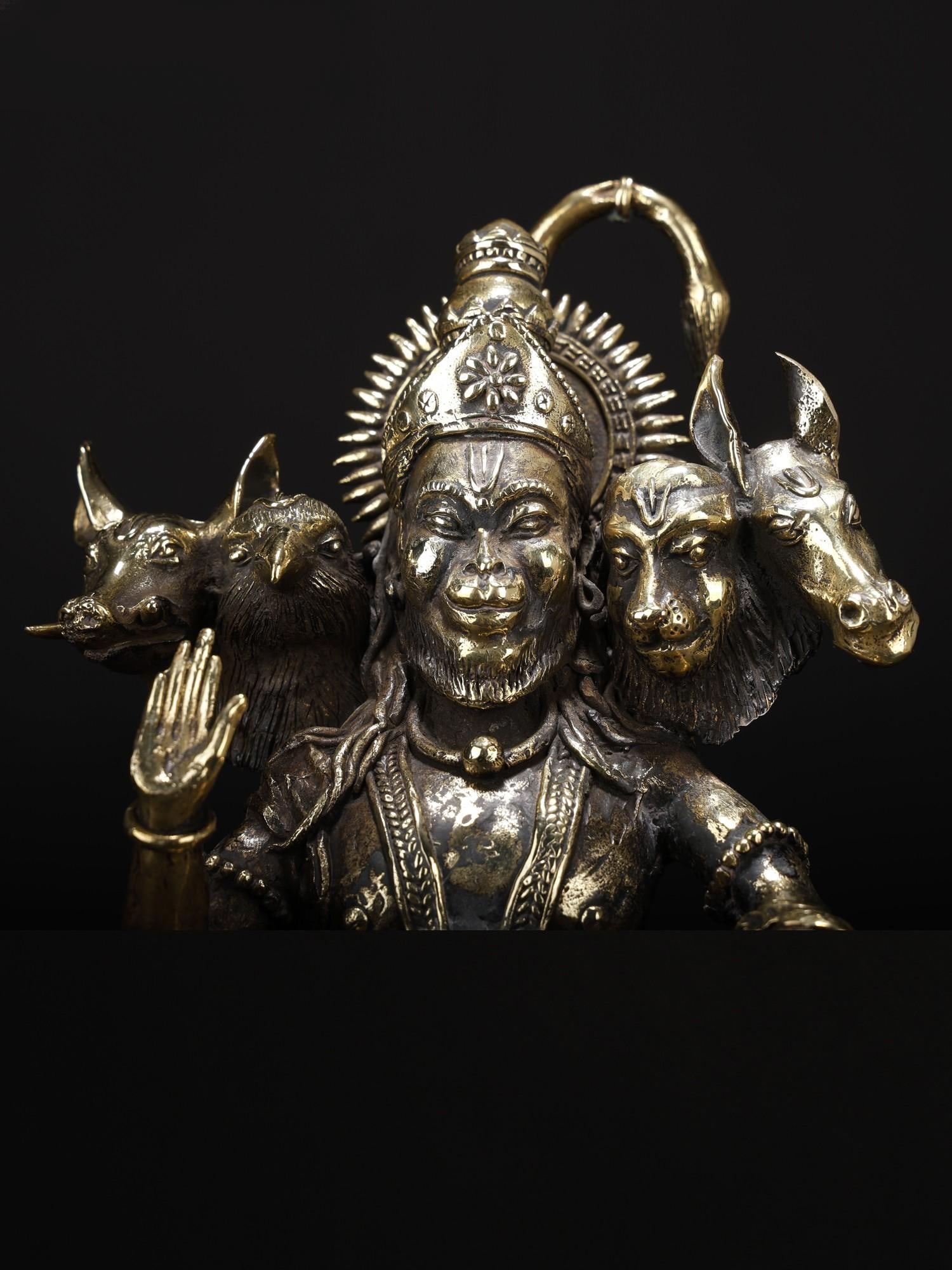 10" Panchamukhi Lord Hanuman Seated in Blessing Gesture | Original Sculpture - 2
