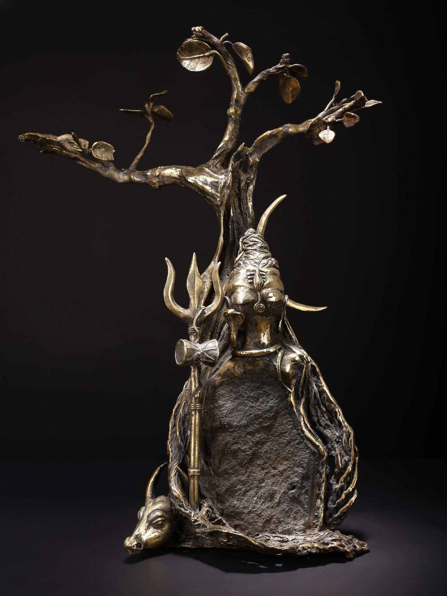 18" Lord Shiva Seated Under The Tree with Nandi | Original Sculpture (1 of 2)