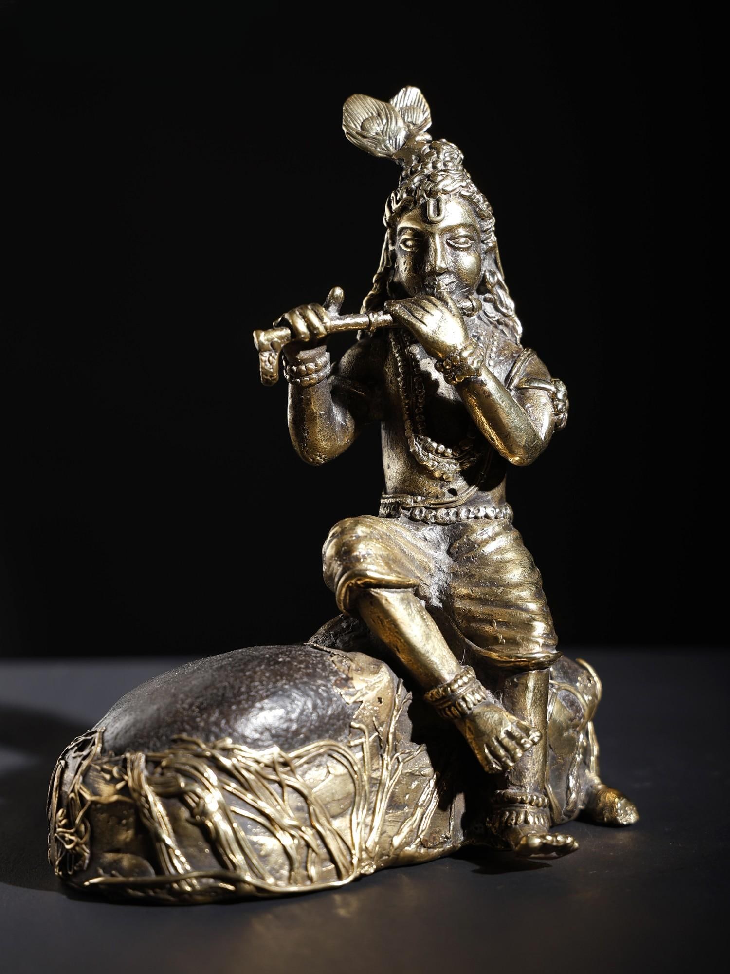 7" Krishna Playing Flute | Original Sculpture: Title: 7" Krishna Playing Flute | Original Sculpture Description: Additional Information: Hindu Gods & Goddesses Statues Reserve: $284.00 Shipping: Domestic: Flat-rate of $32.00 to anywhere within the