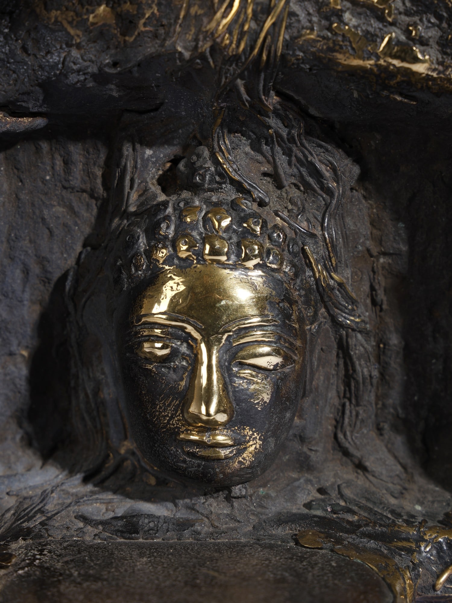 10" Buddha in Nature | Brass and Stone Sculpture - 2