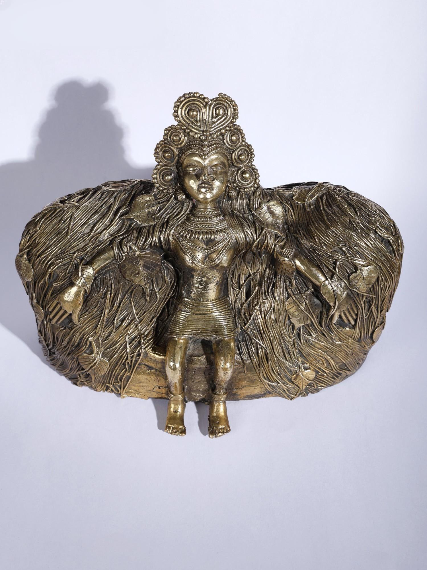 10" Dharti Mata (Mother Earth) Brass and Stone Sculpture - 2
