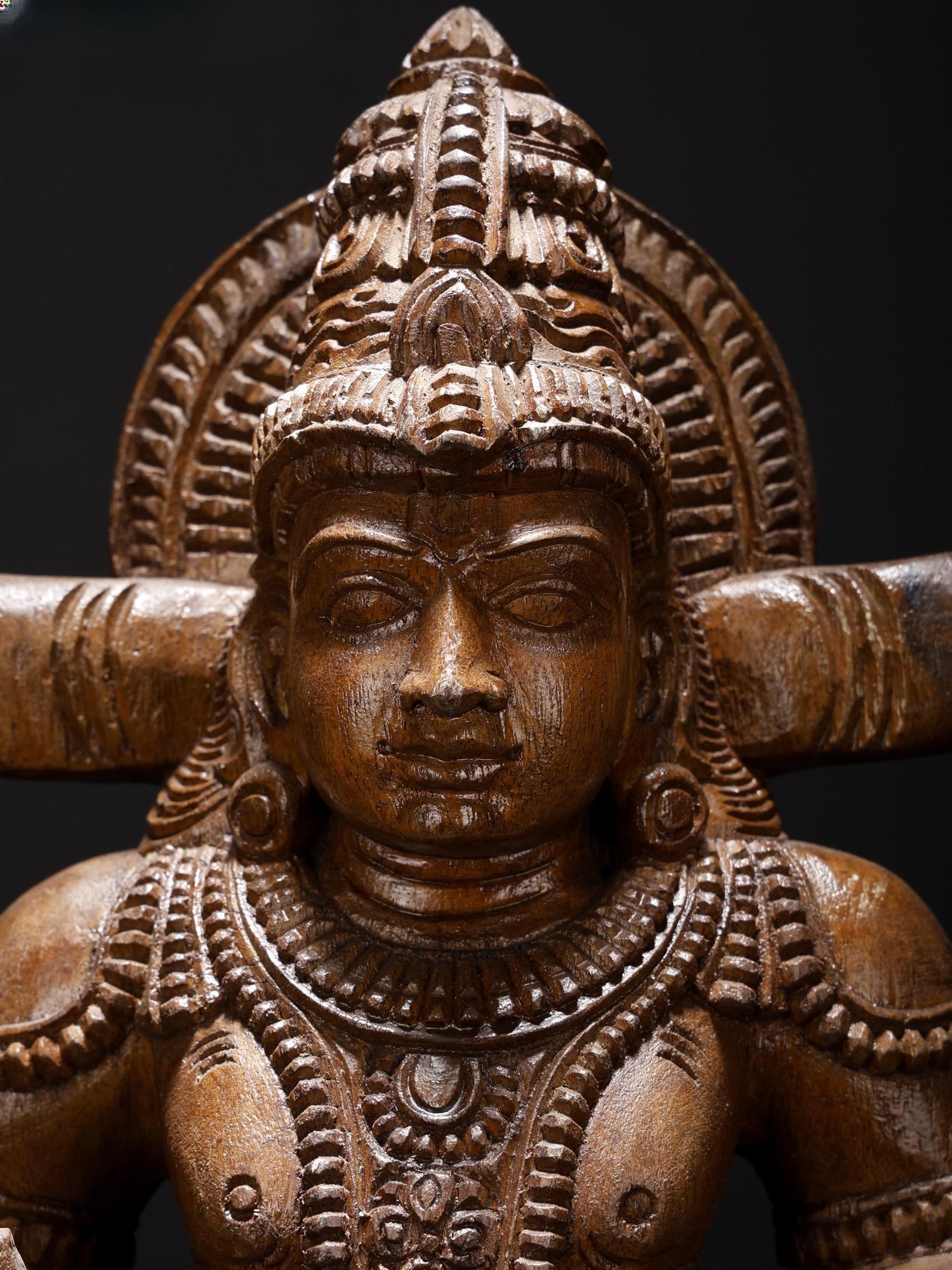 24" Blessing Lord Vishnu | Wood Carved Statue - 2