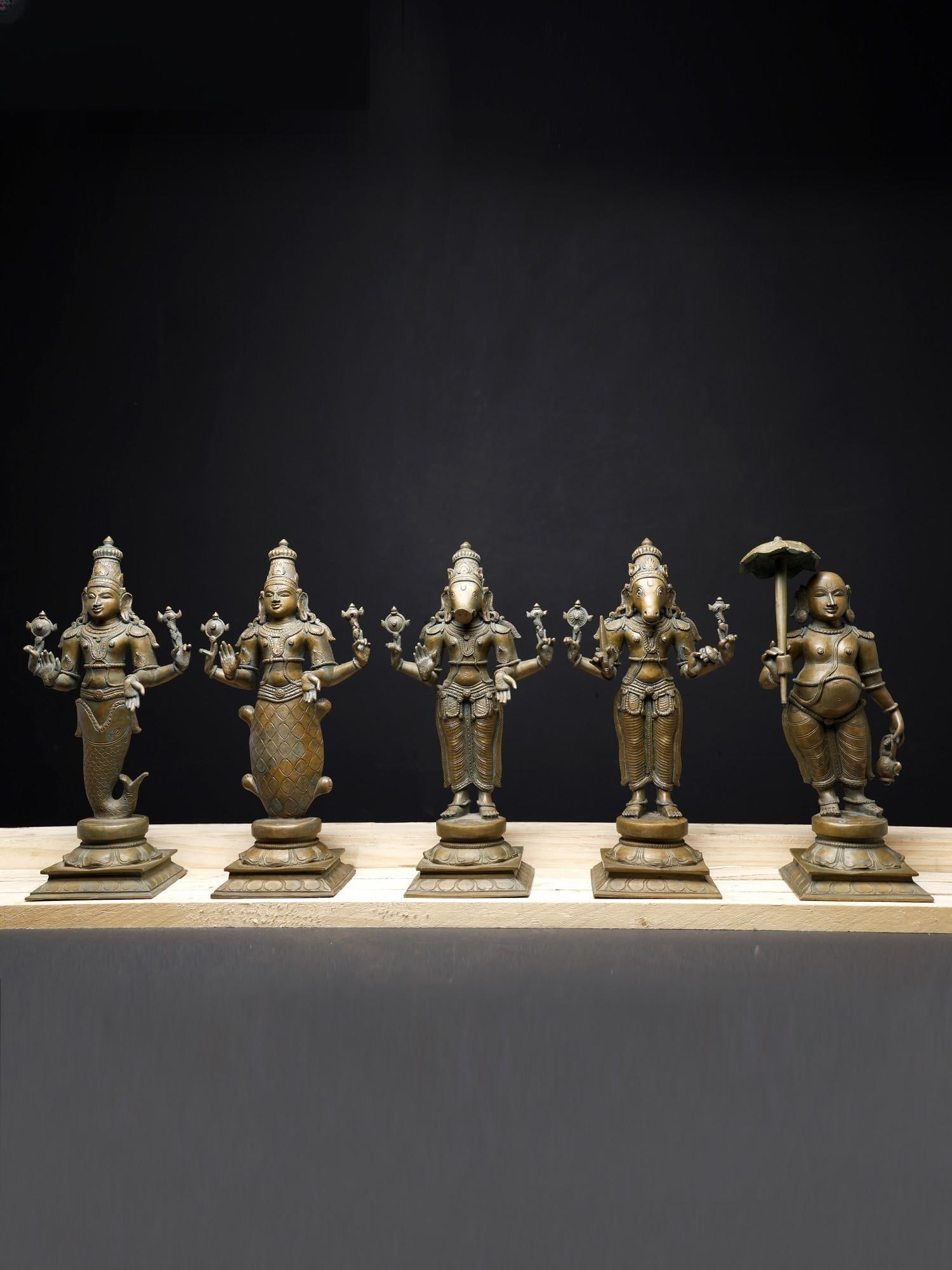 12" Dashavatara of Lord Vishnu | Set of 10 | Bronze Statues - 2