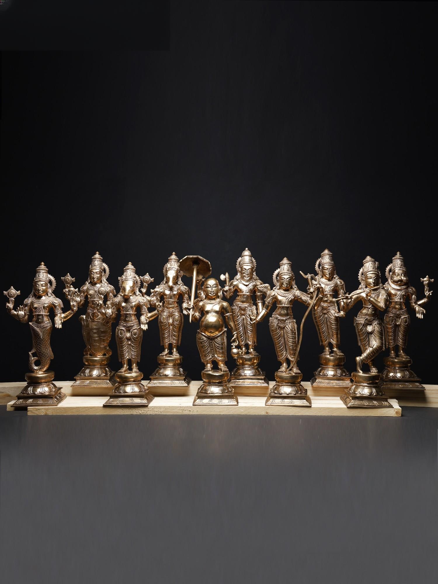 15" Dashavatara of Lord Vishnu | Set of 10 | Bronze Statues (1 of 2)