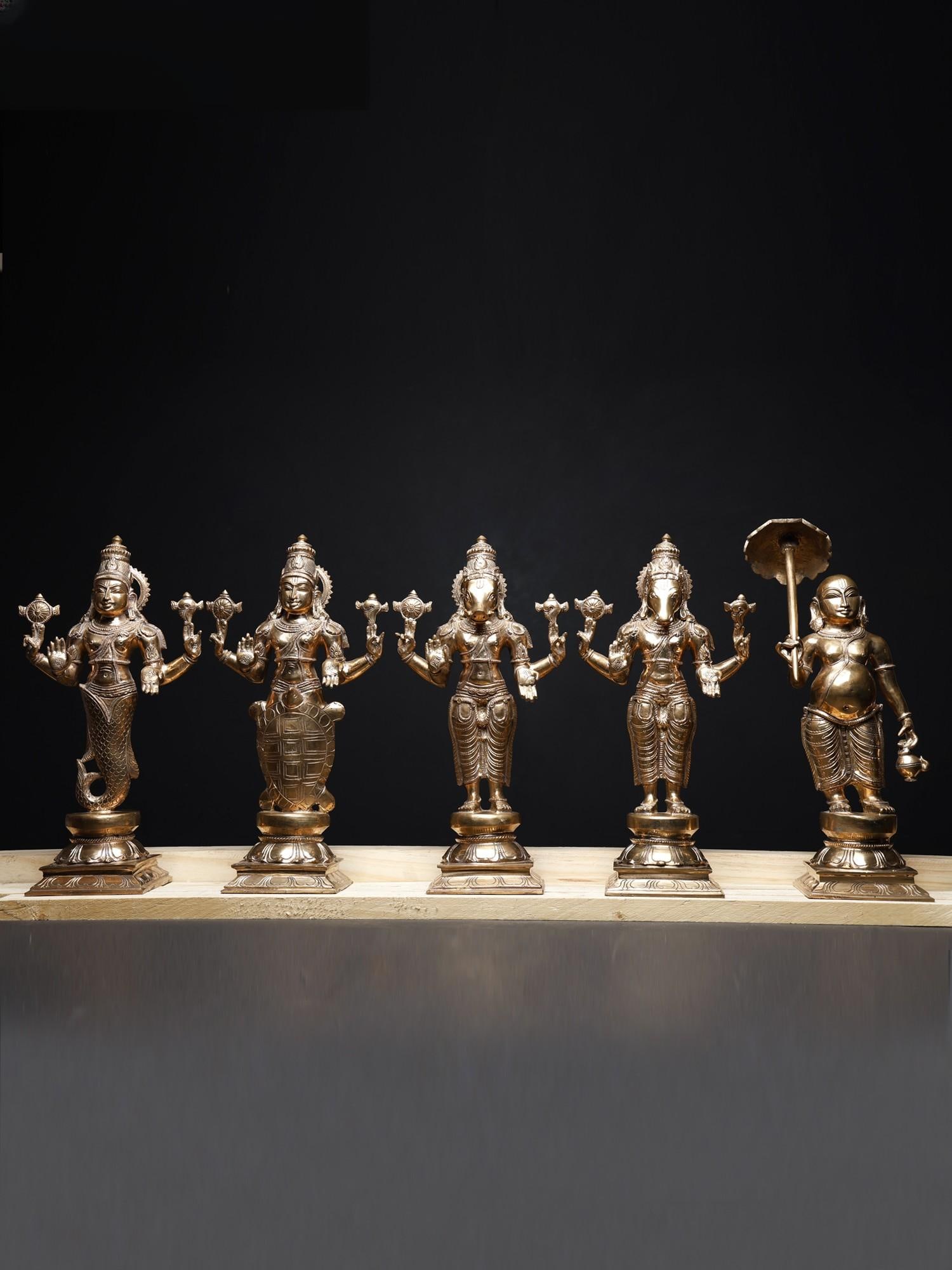 15" Dashavatara of Lord Vishnu | Set of 10 | Bronze Statues - 2