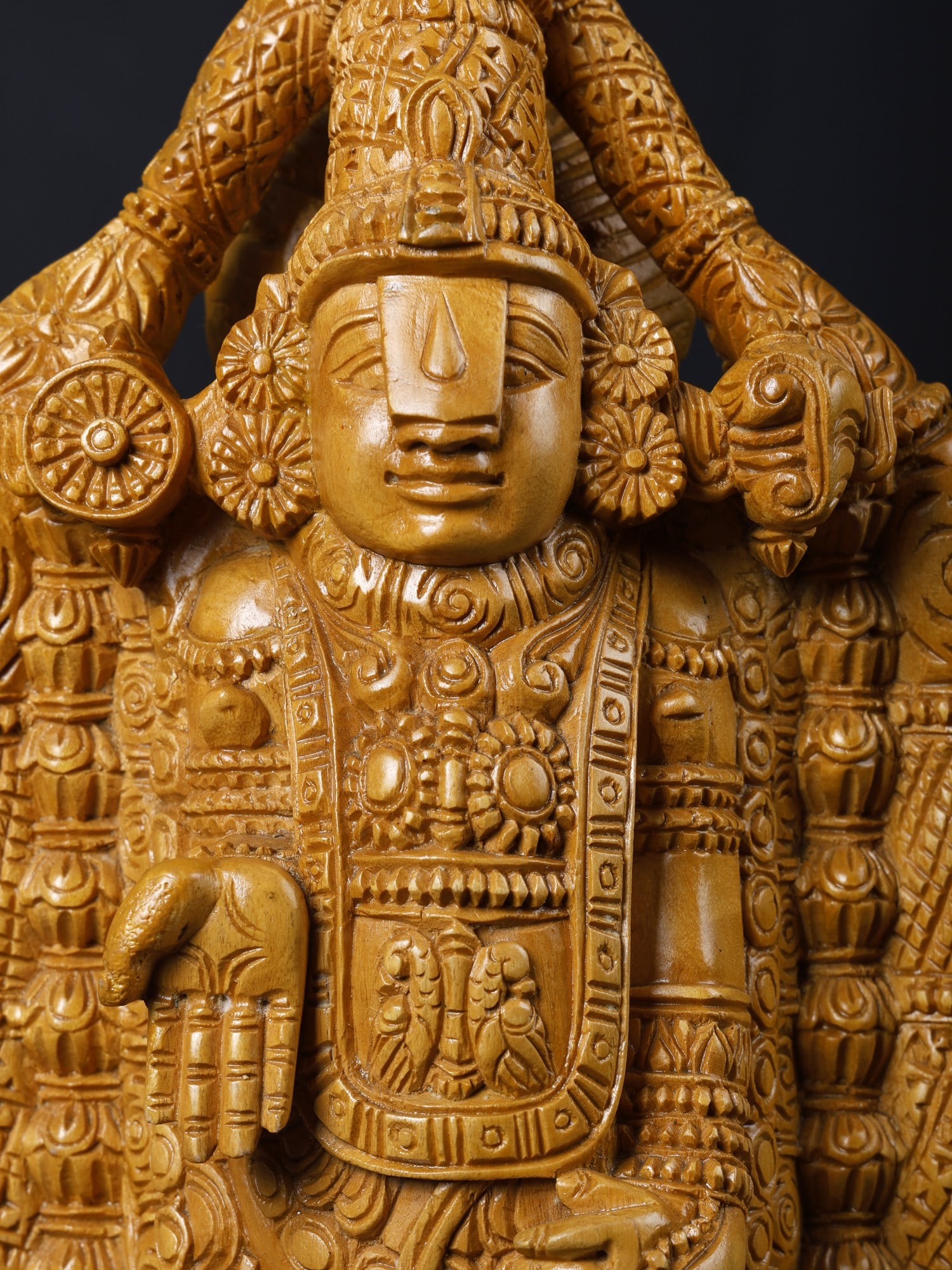 28" Lord Tirupati Balaji (Venkateshvara) with Kirtimukha Arch | Wood Carved Statue - 2