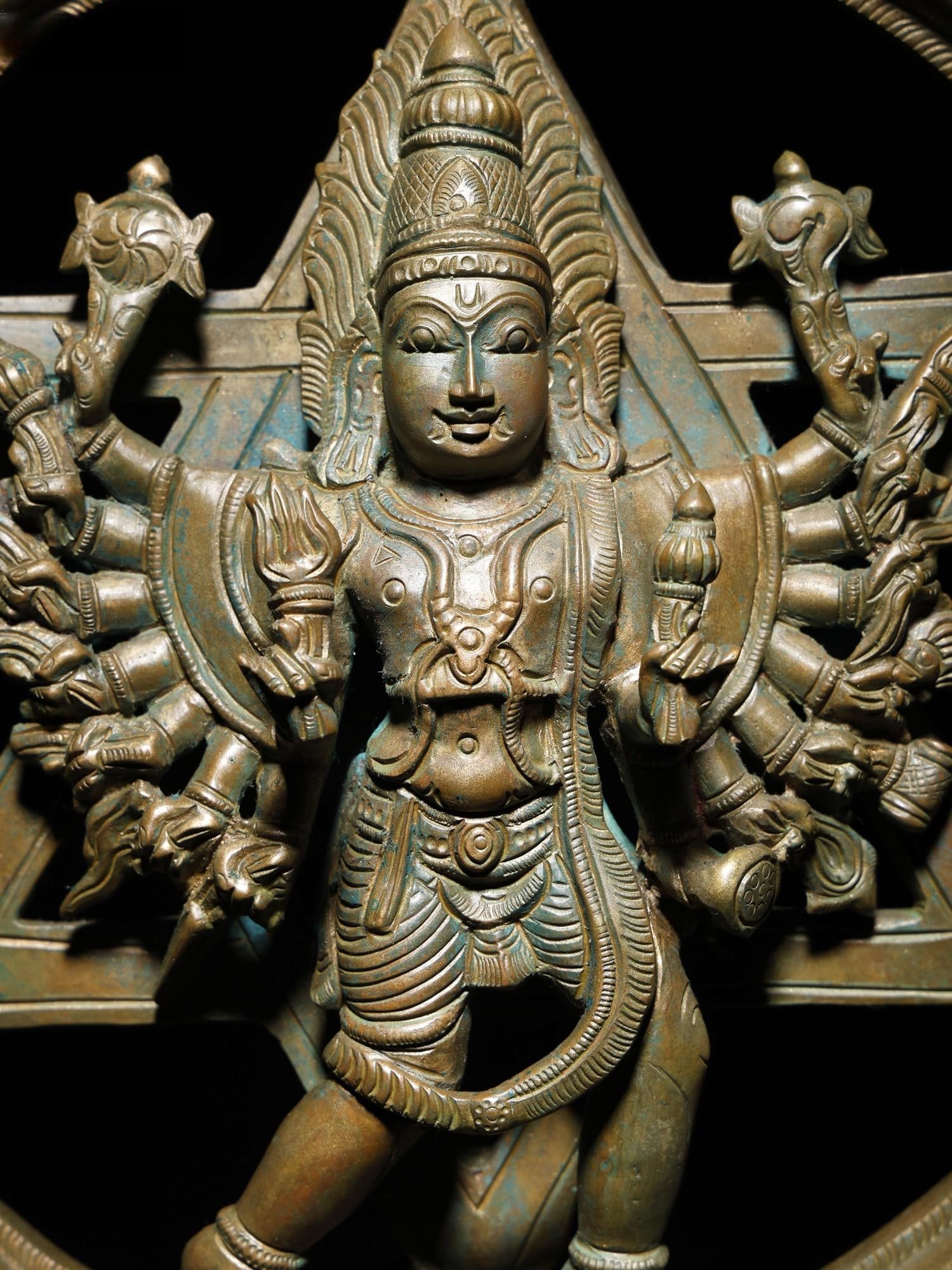 16" Chakrathalwar (Sudarshan Vishnu with Yoga Narasimha on Reverse) | Bronze Statue - 2
