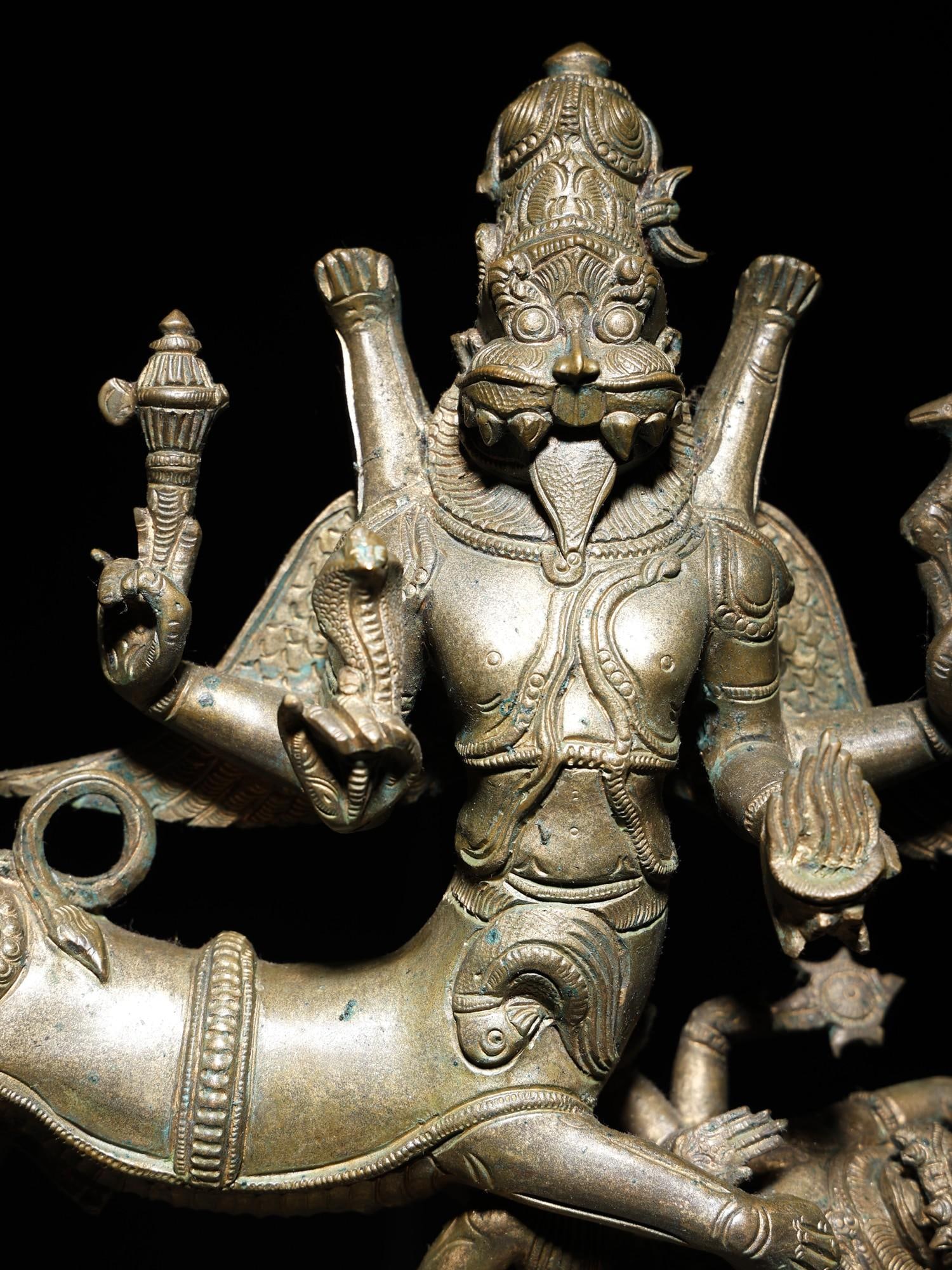 13" Lord Shiva as Sharabha Subduing Narasimha | Bronze Statue - 2