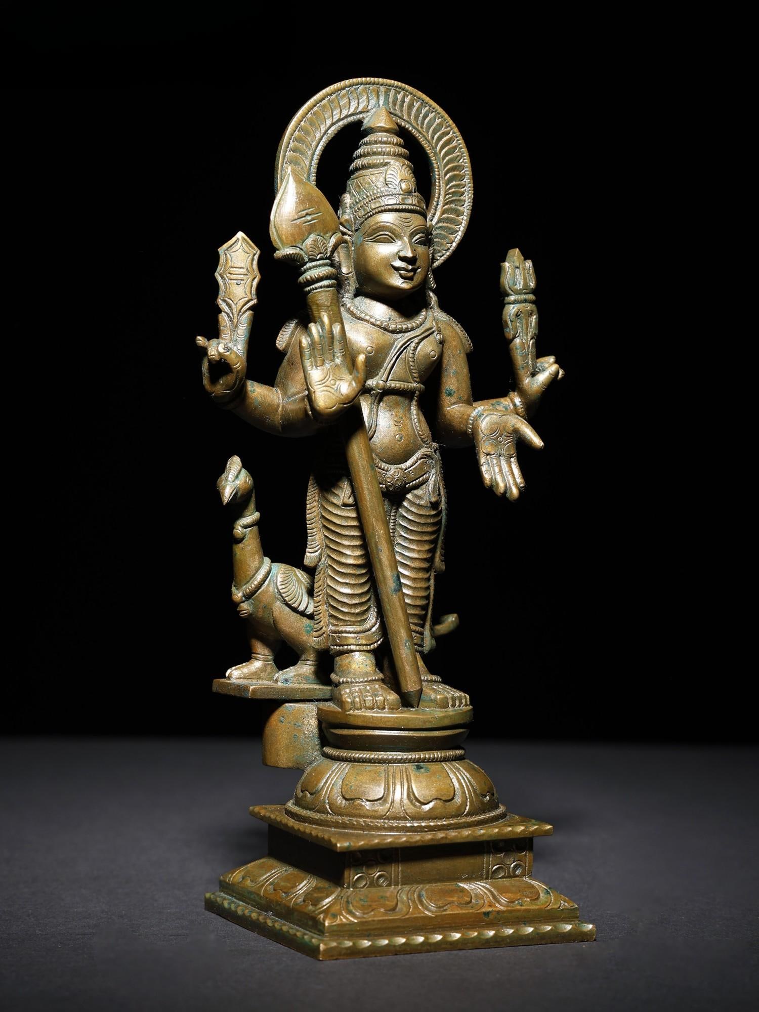 11 " Standing Lord Kartikeya in Blessing Gesture | Murugan Bronze Statue - 2