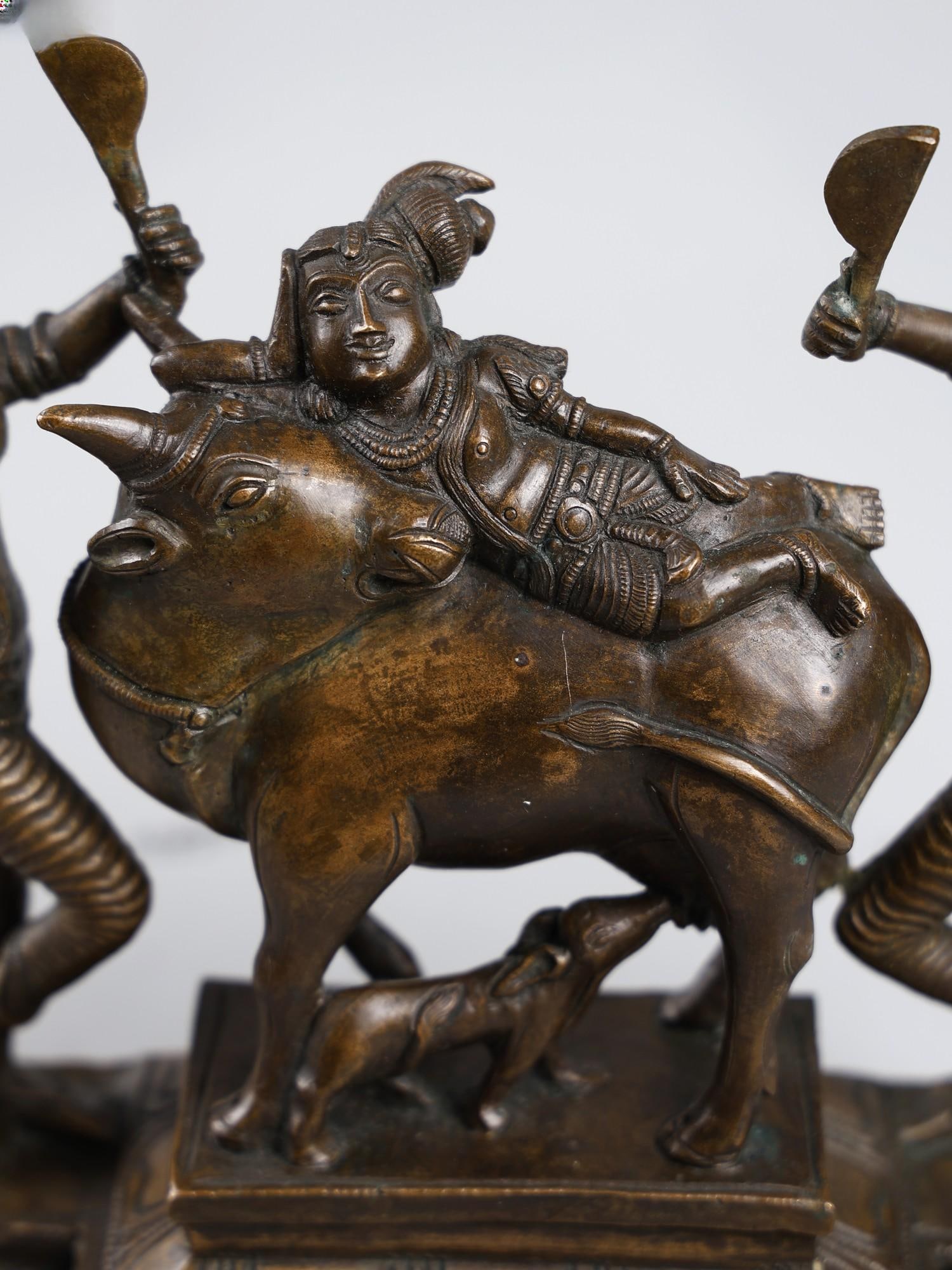 11" Raja-Gopala: Krishna as a King with Cow and Gopis | Bronze Statue - 2