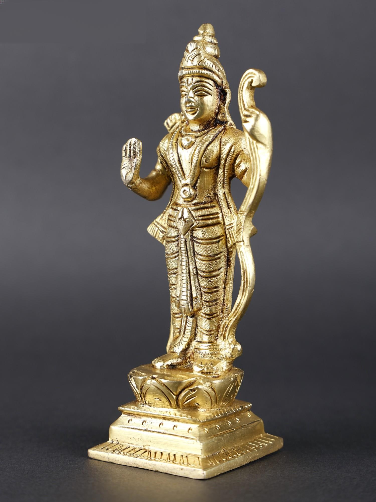 6" Standing Lord Rama Idol in Blessing Gesture | Brass Statue - 2