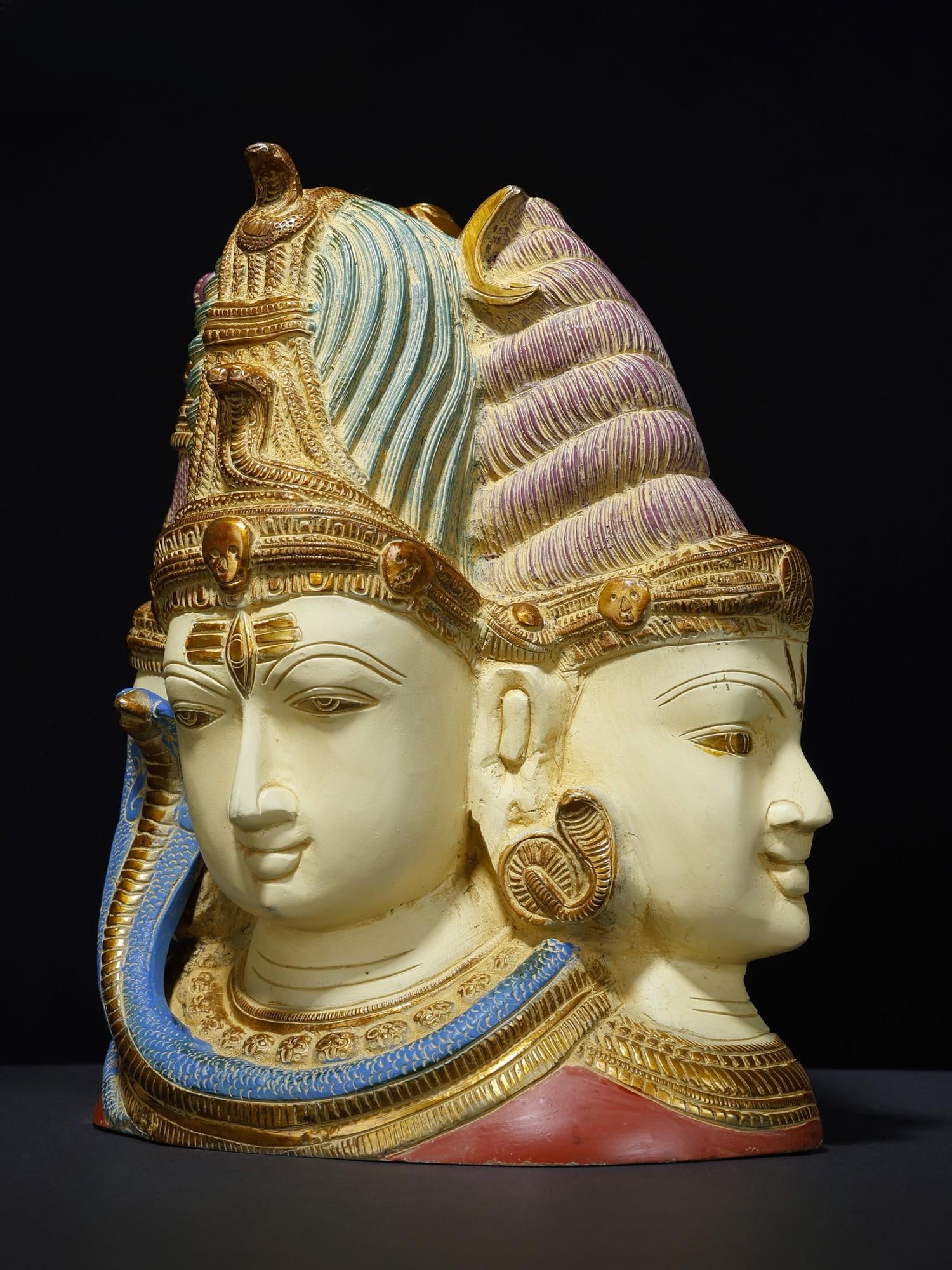 11" Colorful Tri-Dev Bust with Devi on Reverse | Brass Statue - 2