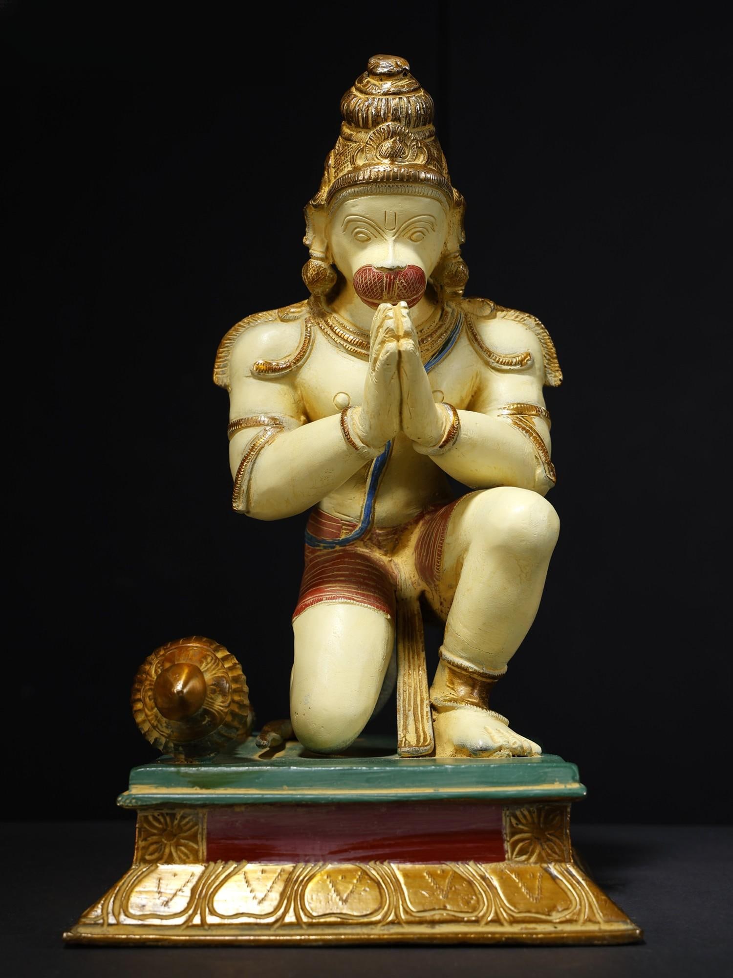 12" Colorful Lord Hanuman Seated in Namaskar Gesture | Brass Statue: Title: 12" Colorful Lord Hanuman Seated in Namaskar Gesture | Brass Statue Description: Additional Information: Hindu Gods & Goddesses Statues Reserve: $544.00 Shipping: Domestic: Flat-rate of $60.00