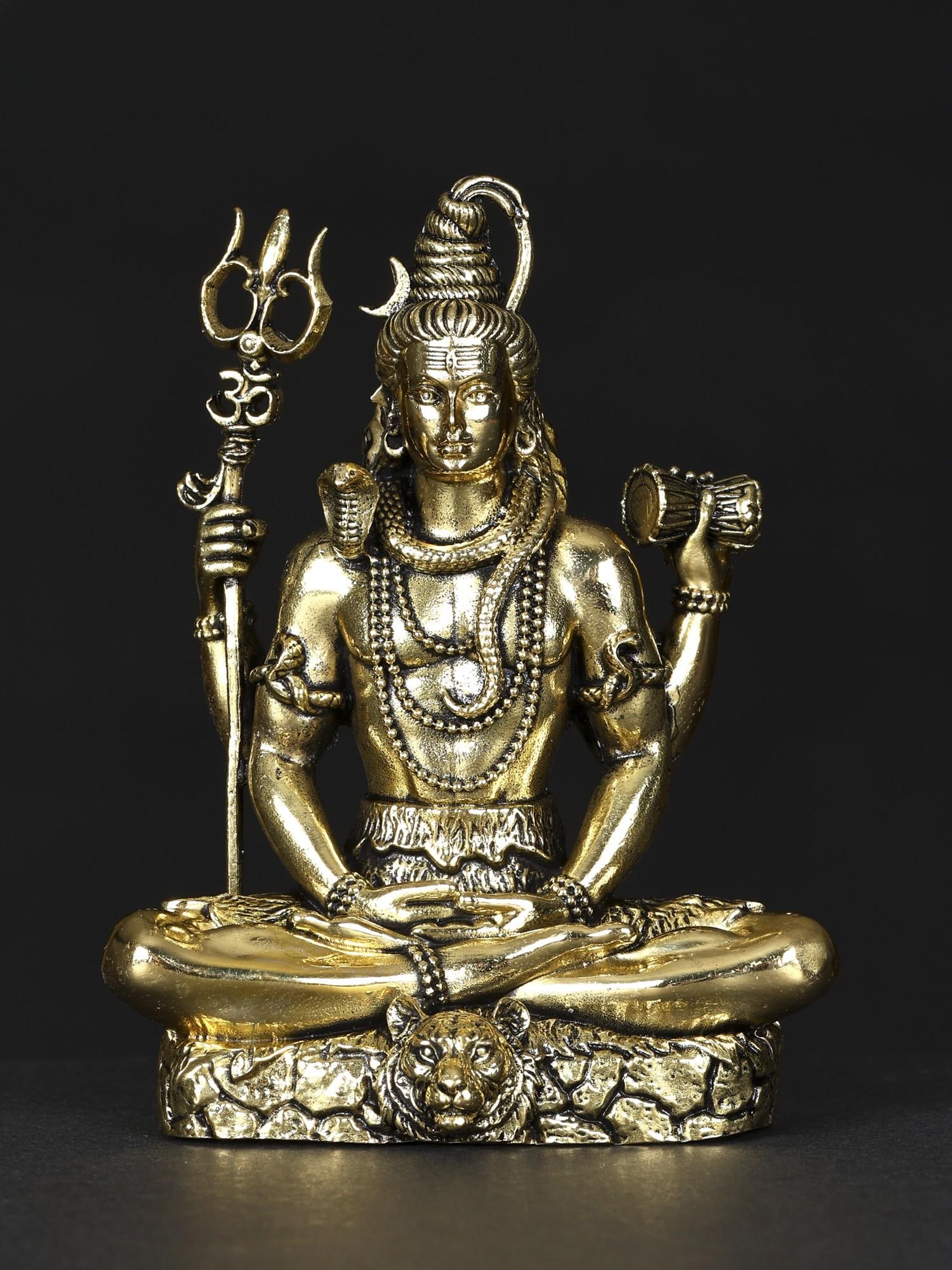 Superfine Sitting Lord Shiva Brass Statue | Different Sizes: Title: Superfine Sitting Lord Shiva Brass Statue | Different Sizes Description: This Superfine Sitting Lord Shiva Brass Statue portrays the divine deity in his Chaturbhuj form, representing his