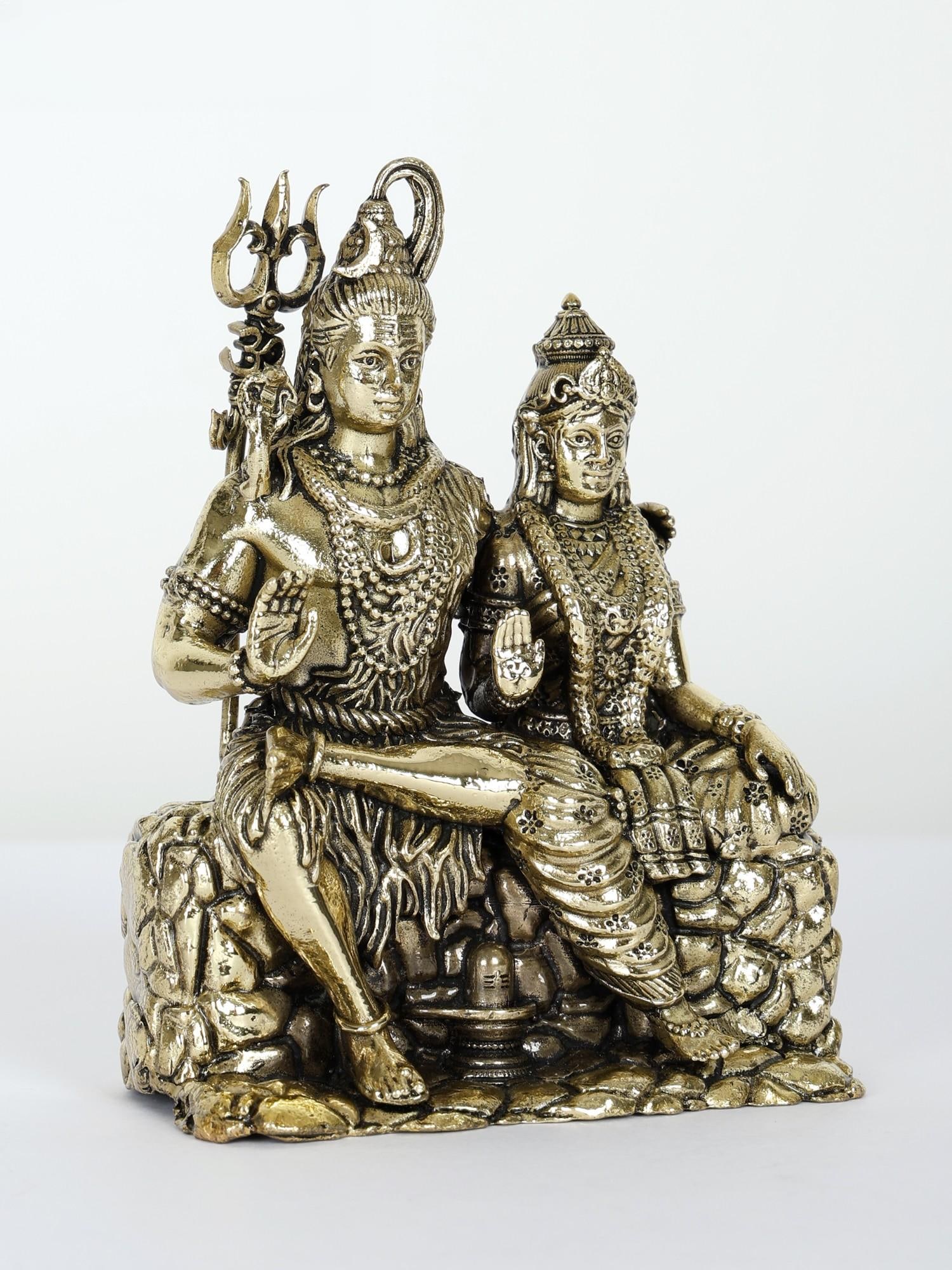 Small Superfine Shiva Parvati Brass Statue Seated in Blessing Gesture | Multiple Sizes - 2