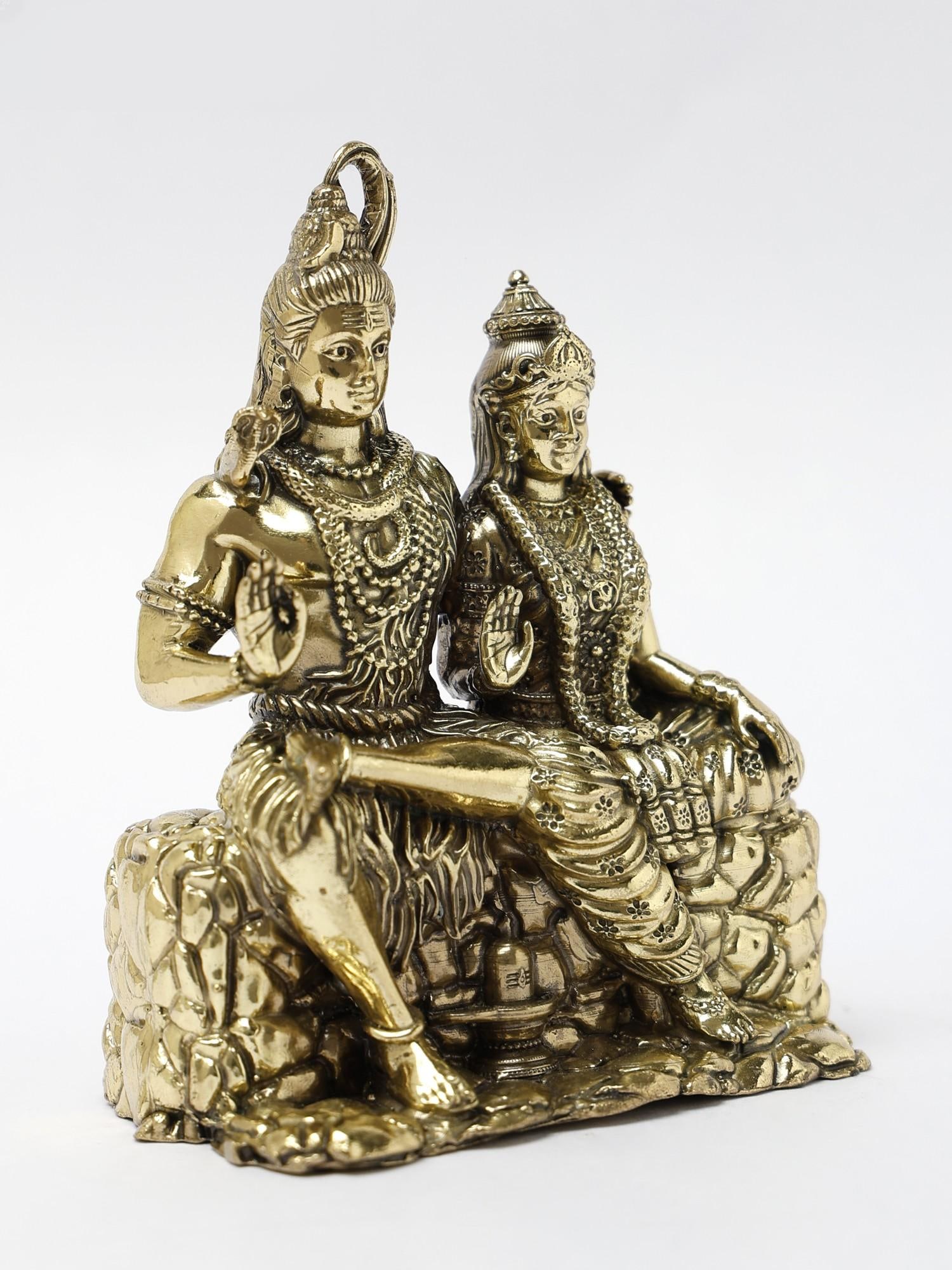 Small Superfine Shiva Parvati Brass Statue Seated in Blessing Gesture | Multiple Sizes - 2