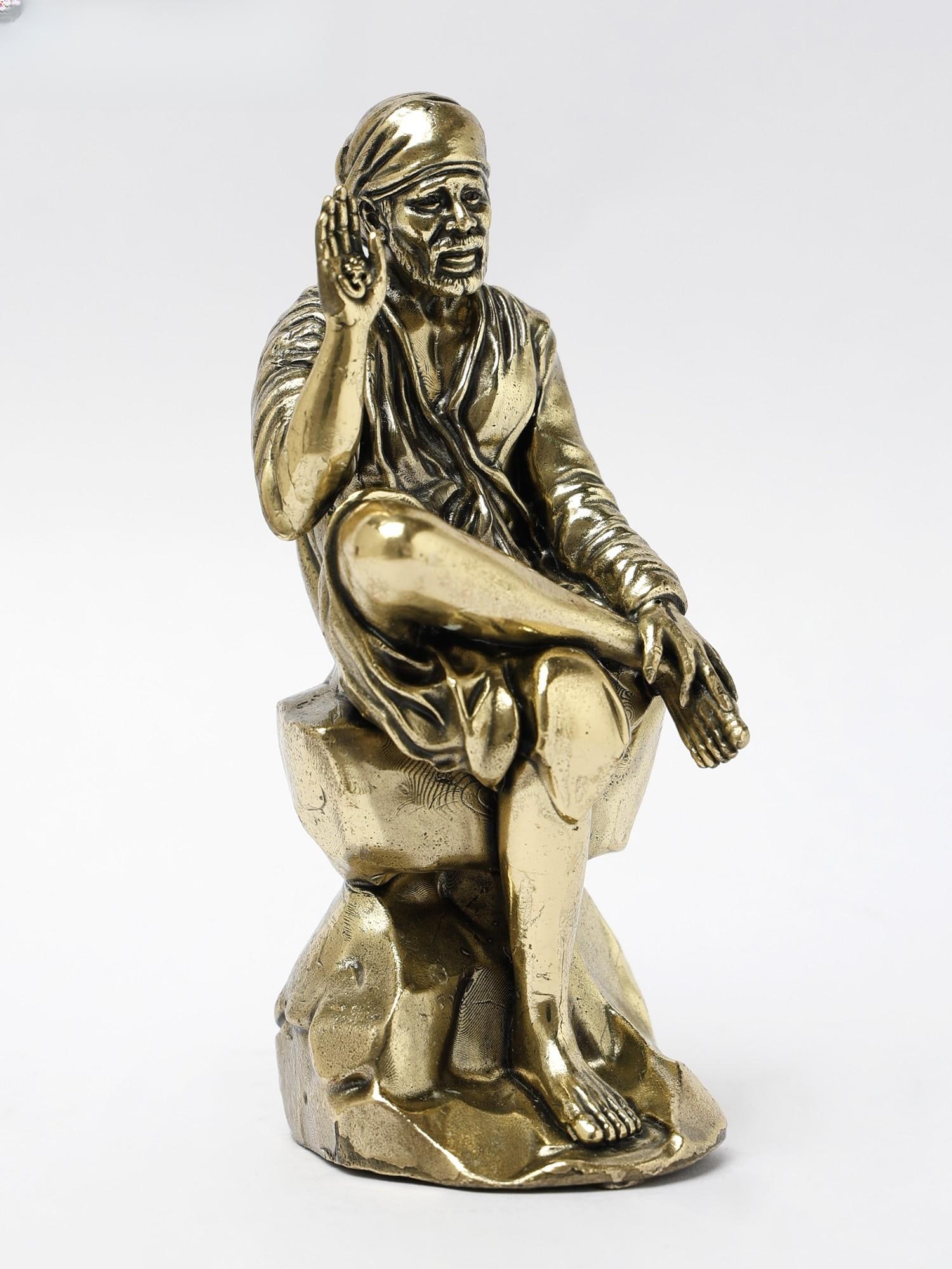 5" Small Blessing Sai Baba Brass Statue - 2