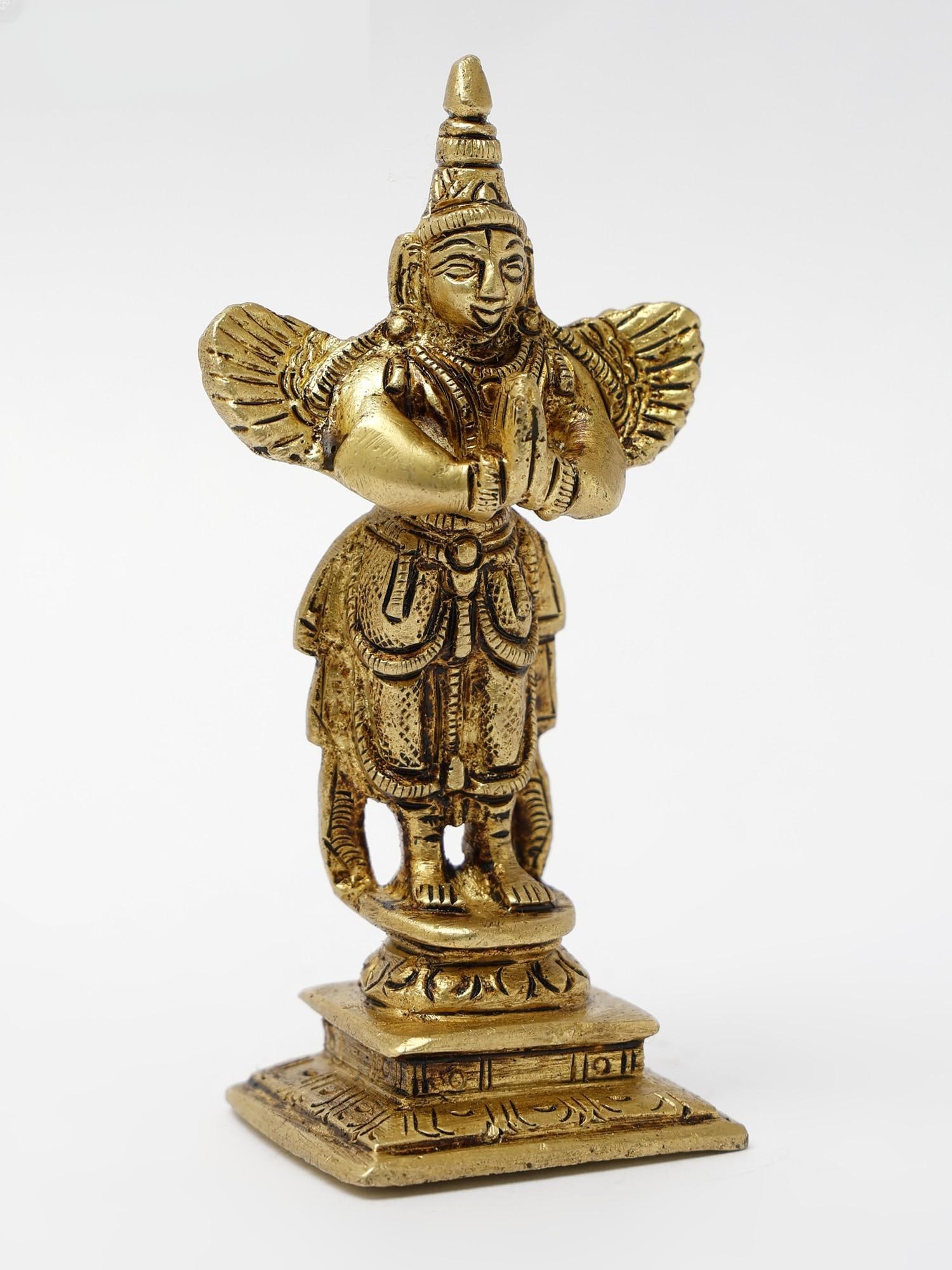 4" Small Standing Garuda Brass Statue in Namaskar Mudra - 2