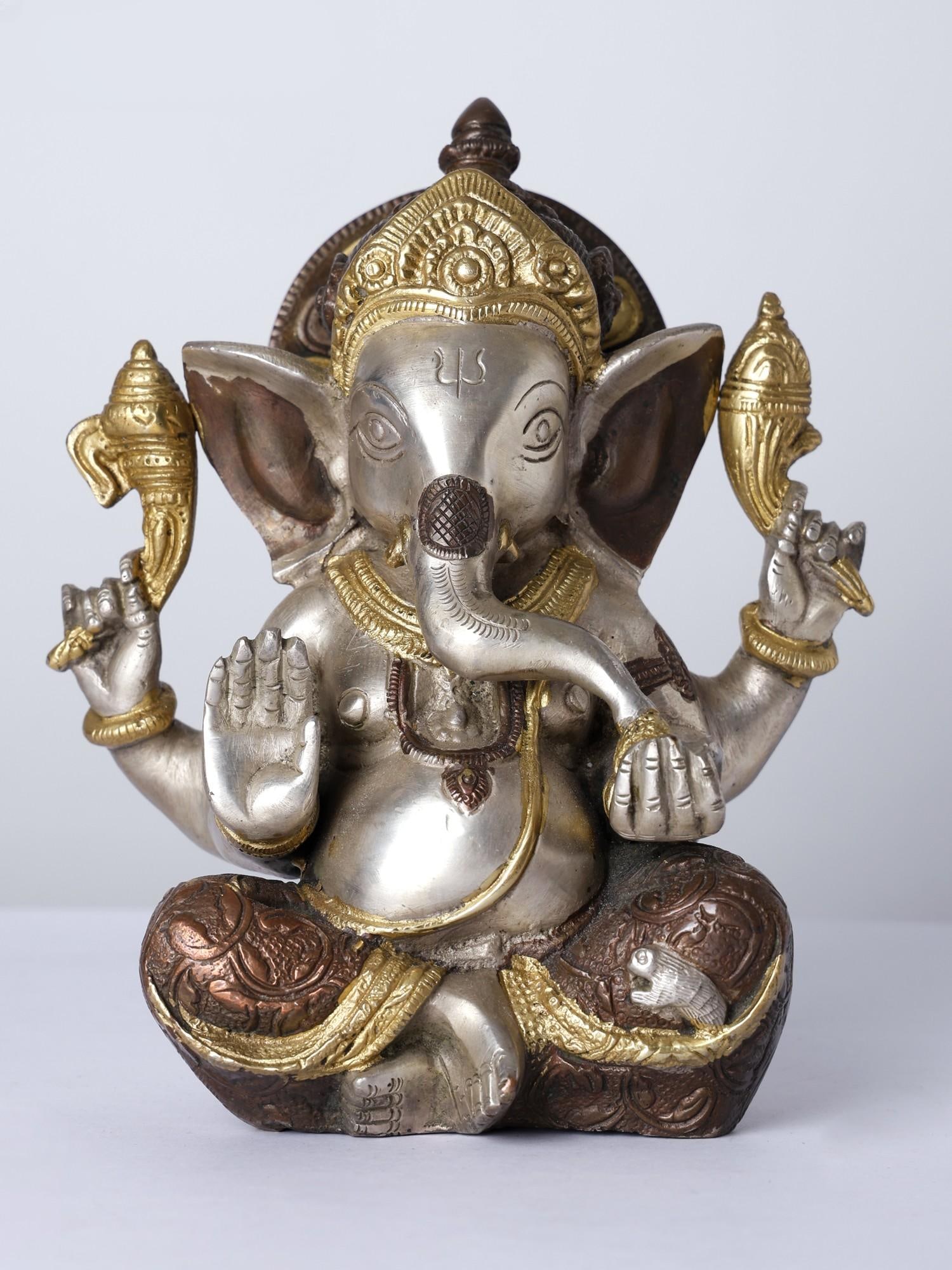 8" Four Armed Blessing Lord Ganesha | Brass Statue: Title: 8" Four Armed Blessing Lord Ganesha | Brass Statue Description: Additional Information: Hindu Gods & Goddesses Statues Reserve: $176.00 Shipping: Domestic: Flat-rate of $20.00 to anywhere withi