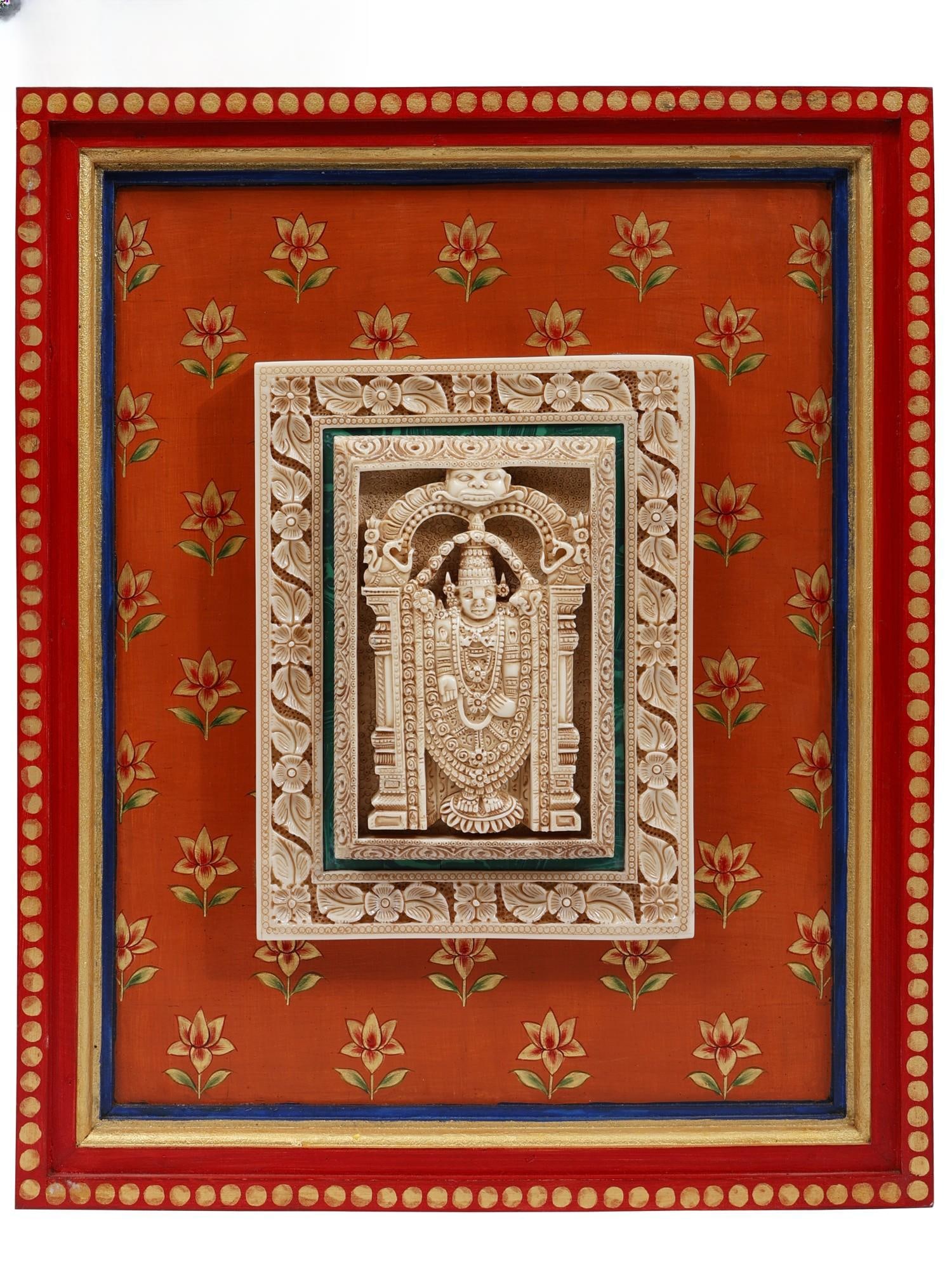 15" Tirupati Balaji (Venkateshvara) Hand-Painted Wall Hanging Frame | Wood and Resin: Title: 15" Tirupati Balaji (Venkateshvara) Hand-Painted Wall Hanging Frame | Wood and Resin Description: || ऊँ नमो वेङ्कटेश