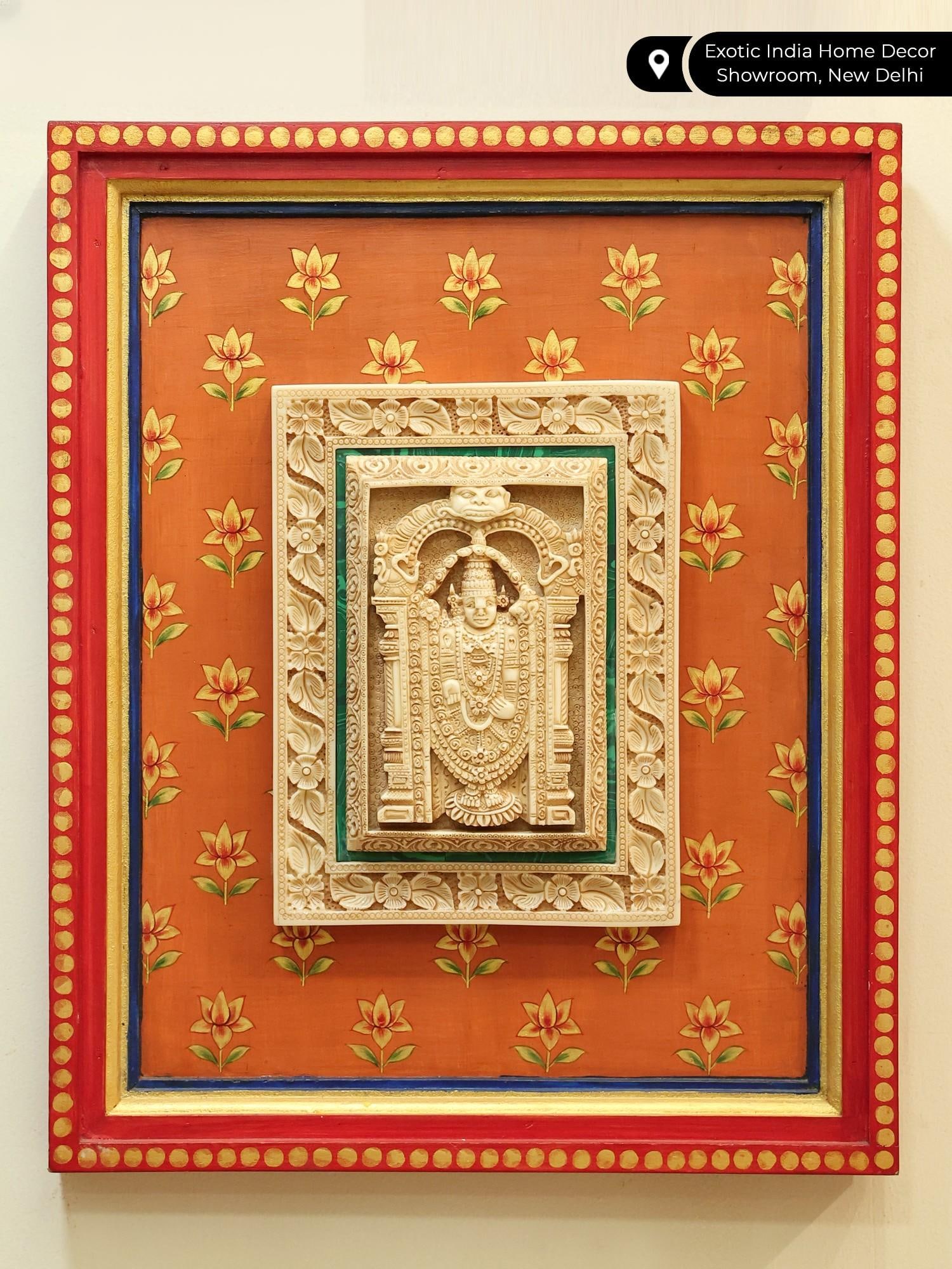 15" Tirupati Balaji (Venkateshvara) Hand-Painted Wall Hanging Frame | Wood and Resin - 2