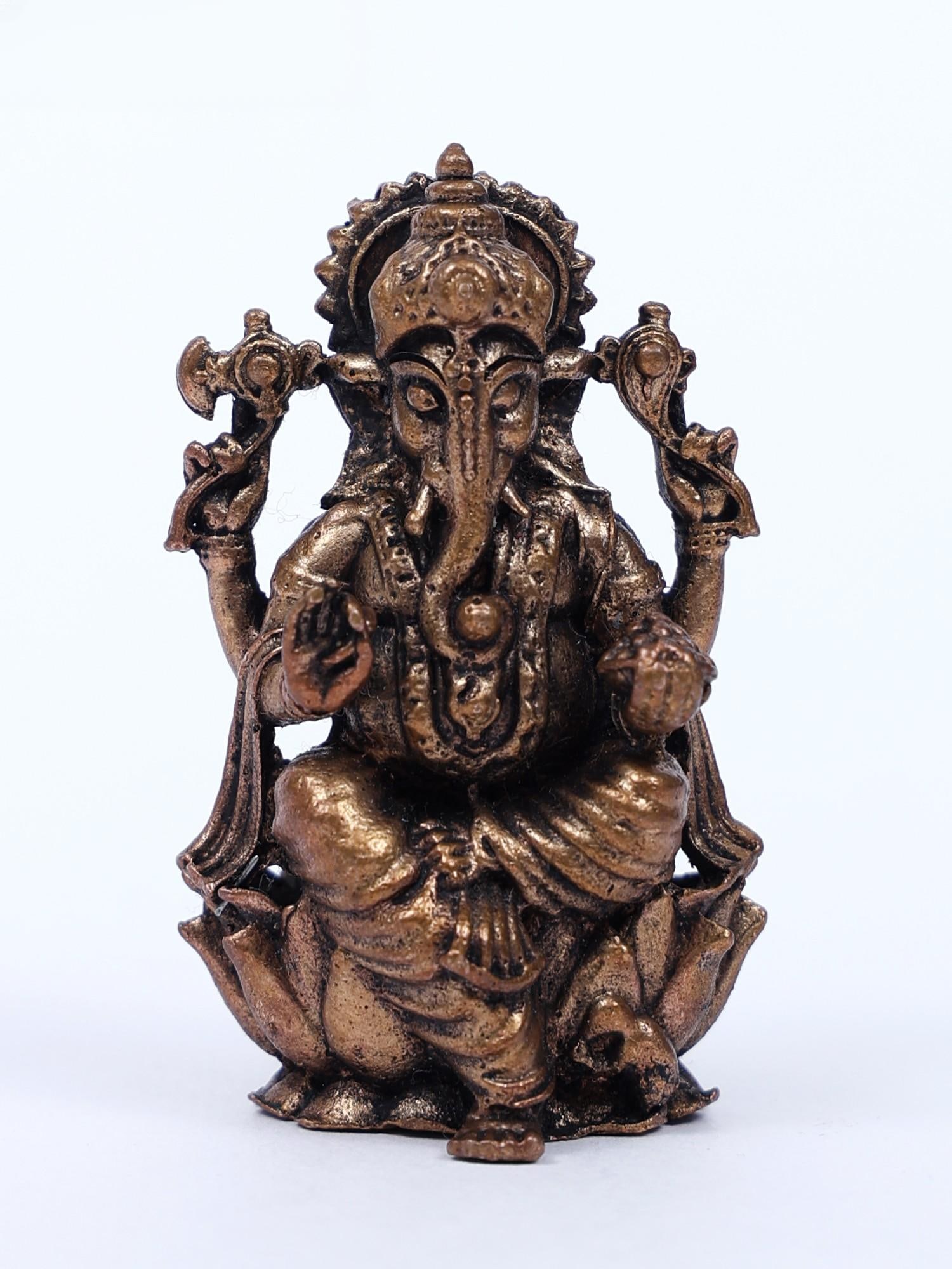 2" Small Blessing Lord Ganesha Copper Statue Seated on Lotus (1 of 2)