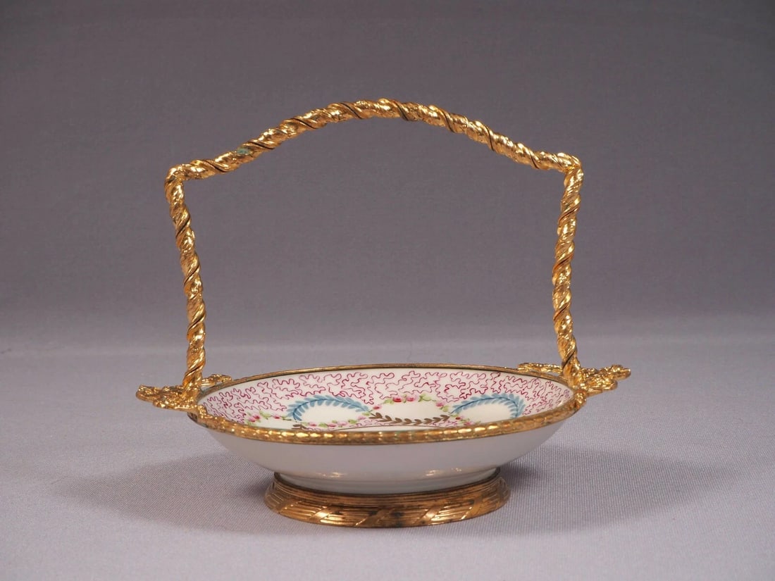 Antique Sevres French Porcelain Ormolu Bronze Snack Nut Basket Tray Cherubs - 2