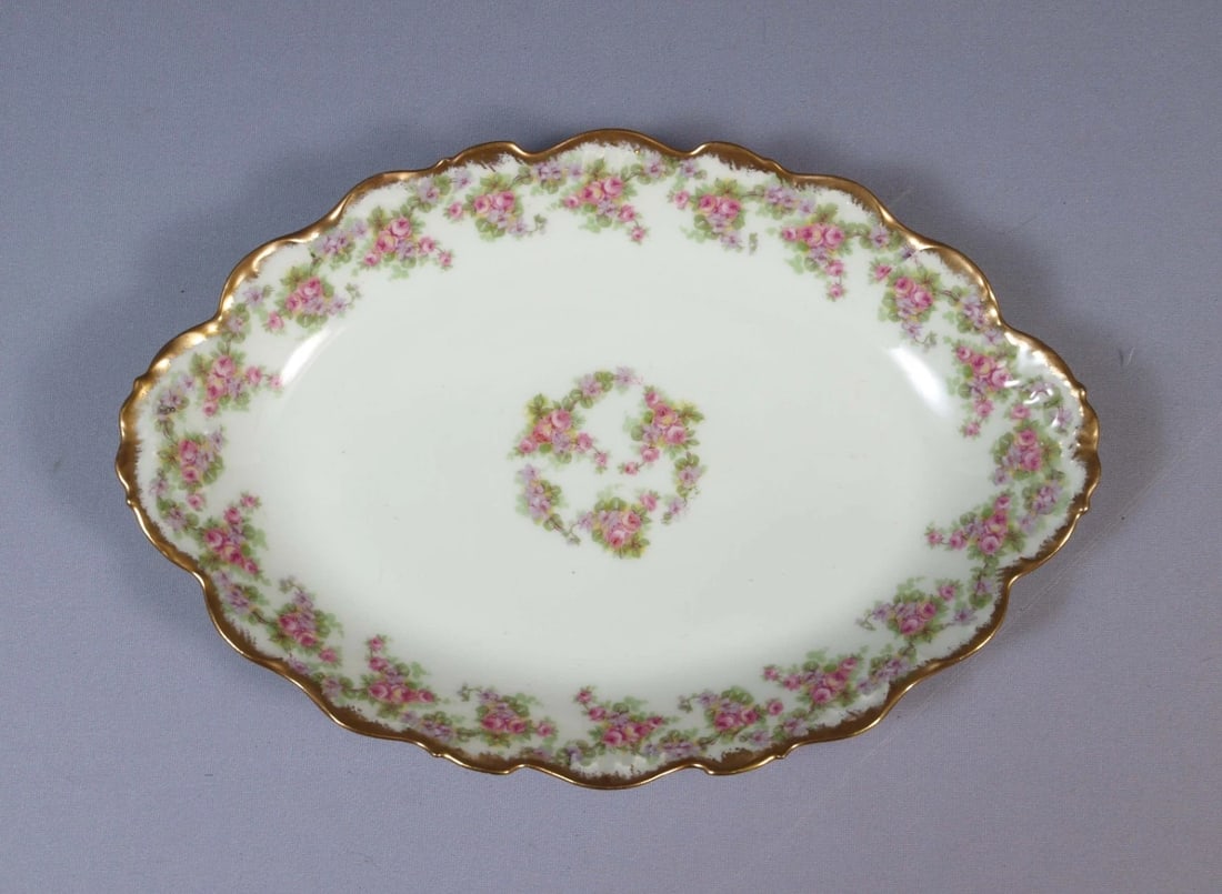 Limoges France BRIDAL WREATH Rose Bawo Dotter Elite Oval Serving Platter: This is a beautiful Oval Serving TRAY/Platter. It is made in Limoges, France by Elite Works Bawo and Dotter. The pattern is Bridal Wreath, sometimes called Bridal Rose. Pieces of this pattern were mas