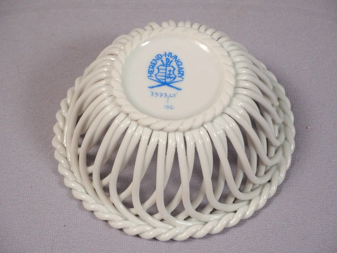Herend Hungary Lichtenstein Garden Multicolor Woven Basket Trinket Dish - 4