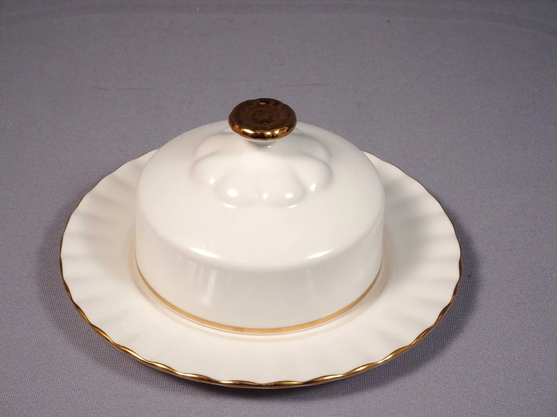 Royal Albert Val D'Or Butter Dish Domed Lid Under Plate Vintage England - 2