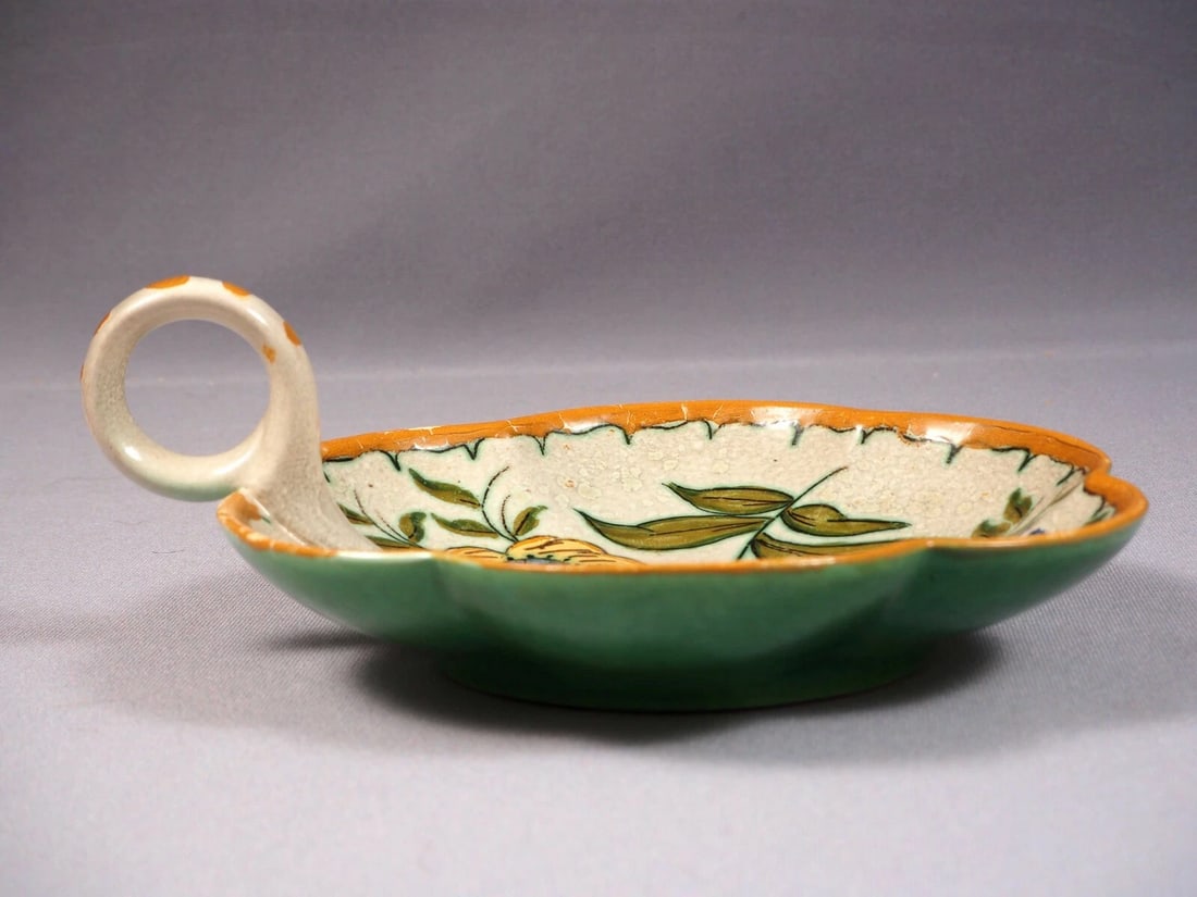 Royal Zuid-Holland Gouda Handled Scalloped Candy Dish Nappy Bertino Antique 1918 - 3