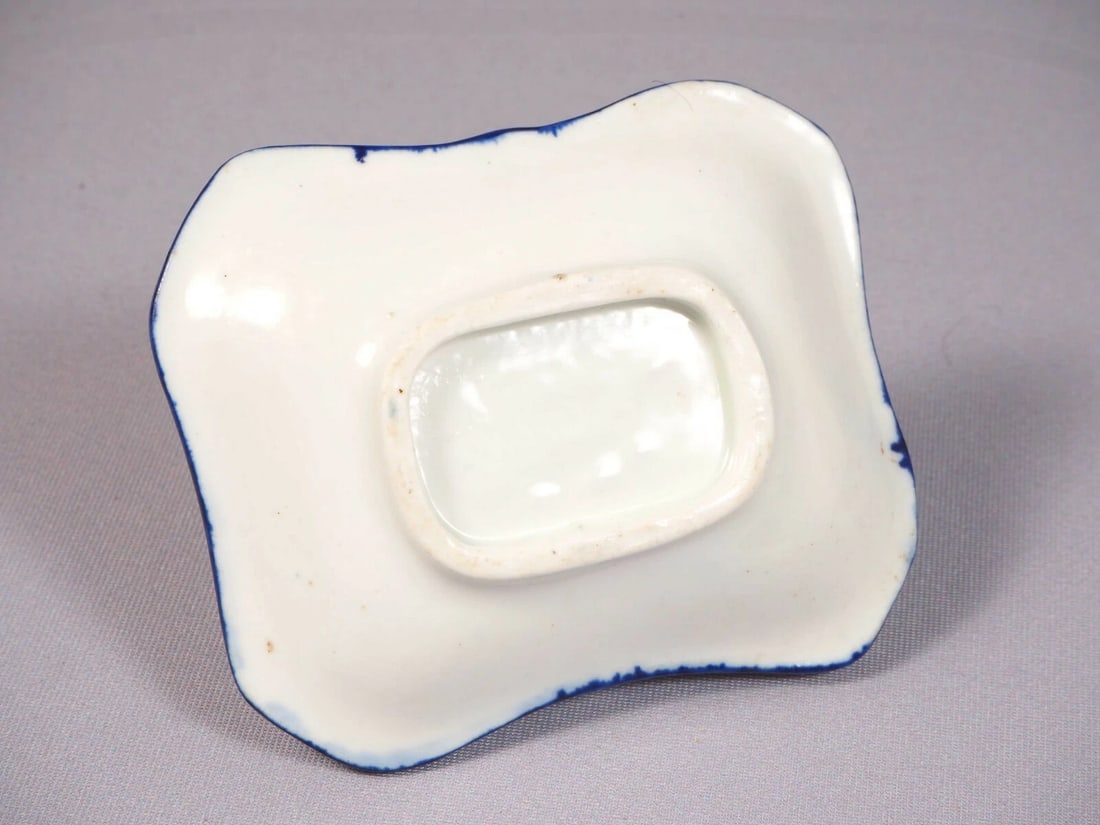 2 Antique Porcelain Cobalt Basket Tray Candy Nut Dish Set Handles Certified 1841 - 4