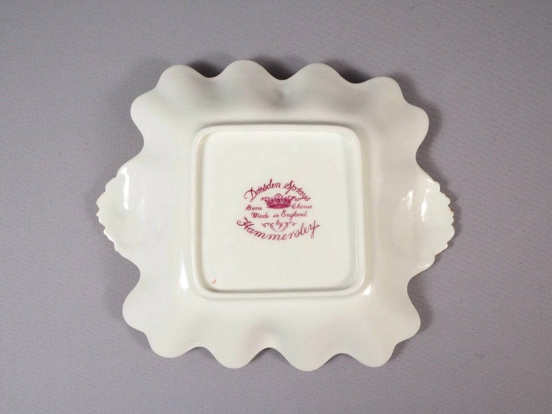 HAMMERSLEY DRESDEN SPRAYS Snack Dessert Tray Dish Flowers Gold Bone China - 4