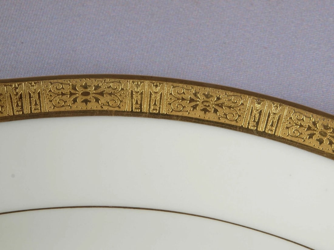 Raynaud T&V Tressemanes Vogt LIMOGES GOLD Encrusted Platter Stern's New York: This is a rare and gorgeous one Oval Serving Platter. The platter was made in France LIMOGES by T&V Tressemanes Vogt. Porcelain factory partnered by Gustave Vogt and emilien de Tressemanes. Their