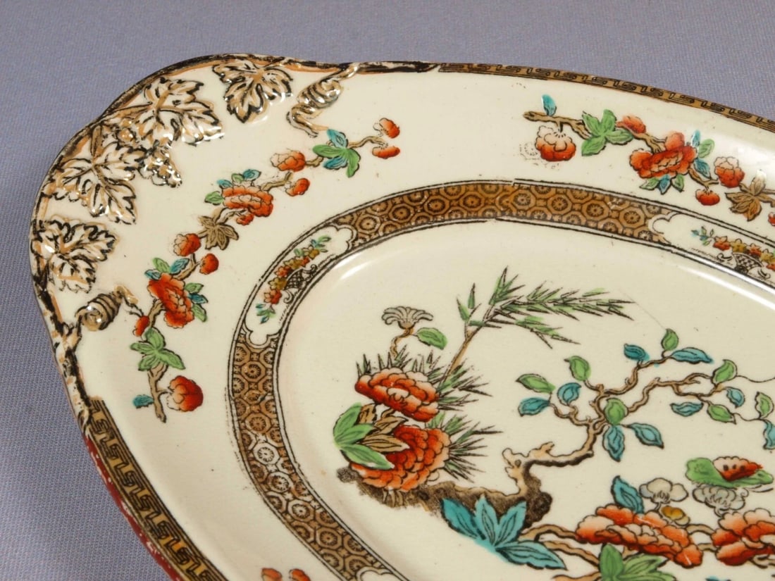 Spode COPELAND Indian Tree Green Rust Tray Gravy plate Victorian c.1860 Antique: This is a beautiful early oval tray/gravy boat underplate made by William Taylor Copeland in the famous Indian tree pattern. They had an impressed Copeland mark, that dates the pieces between 1850 and