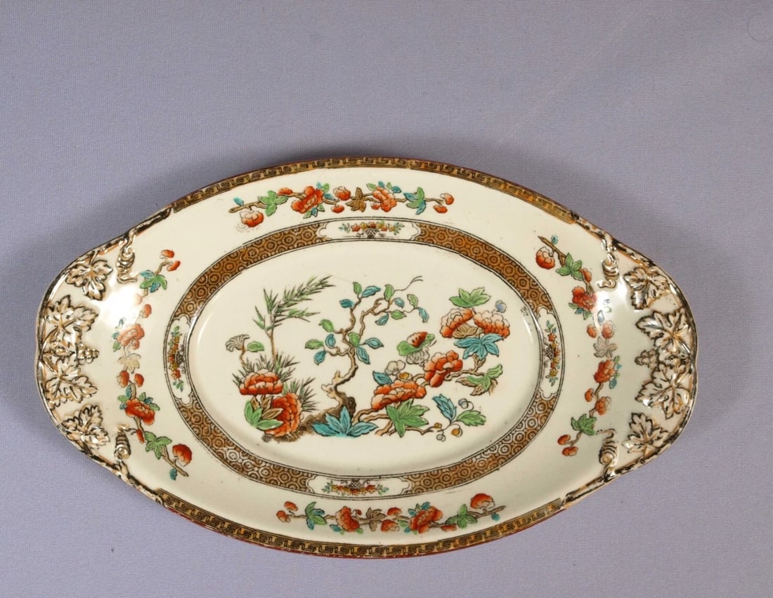 Spode COPELAND Indian Tree Green Rust Tray Gravy plate Victorian c.1860 Antique - 2