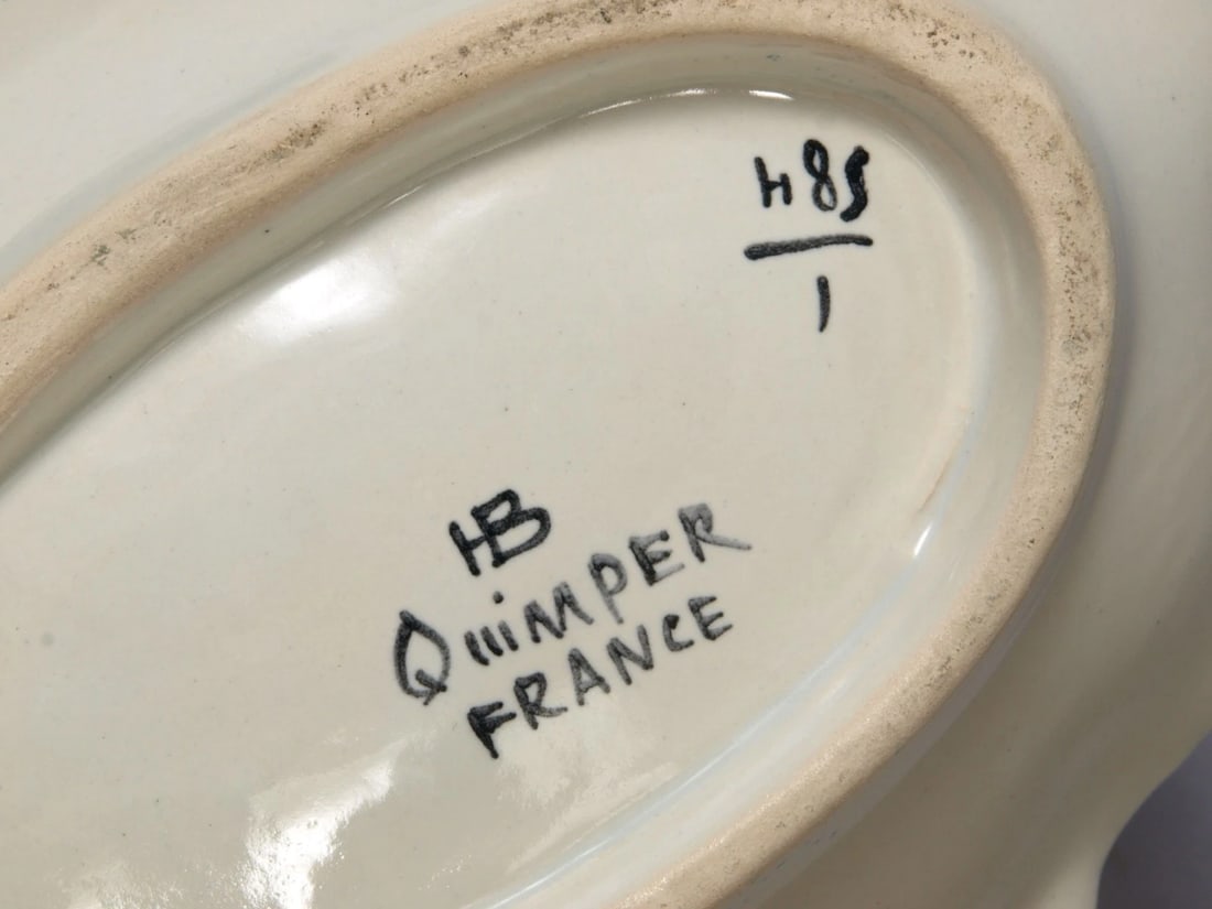 Vintage HENRIOT QUIMPER 3 part Divided Dish Girl France LARGE Faience France - 6