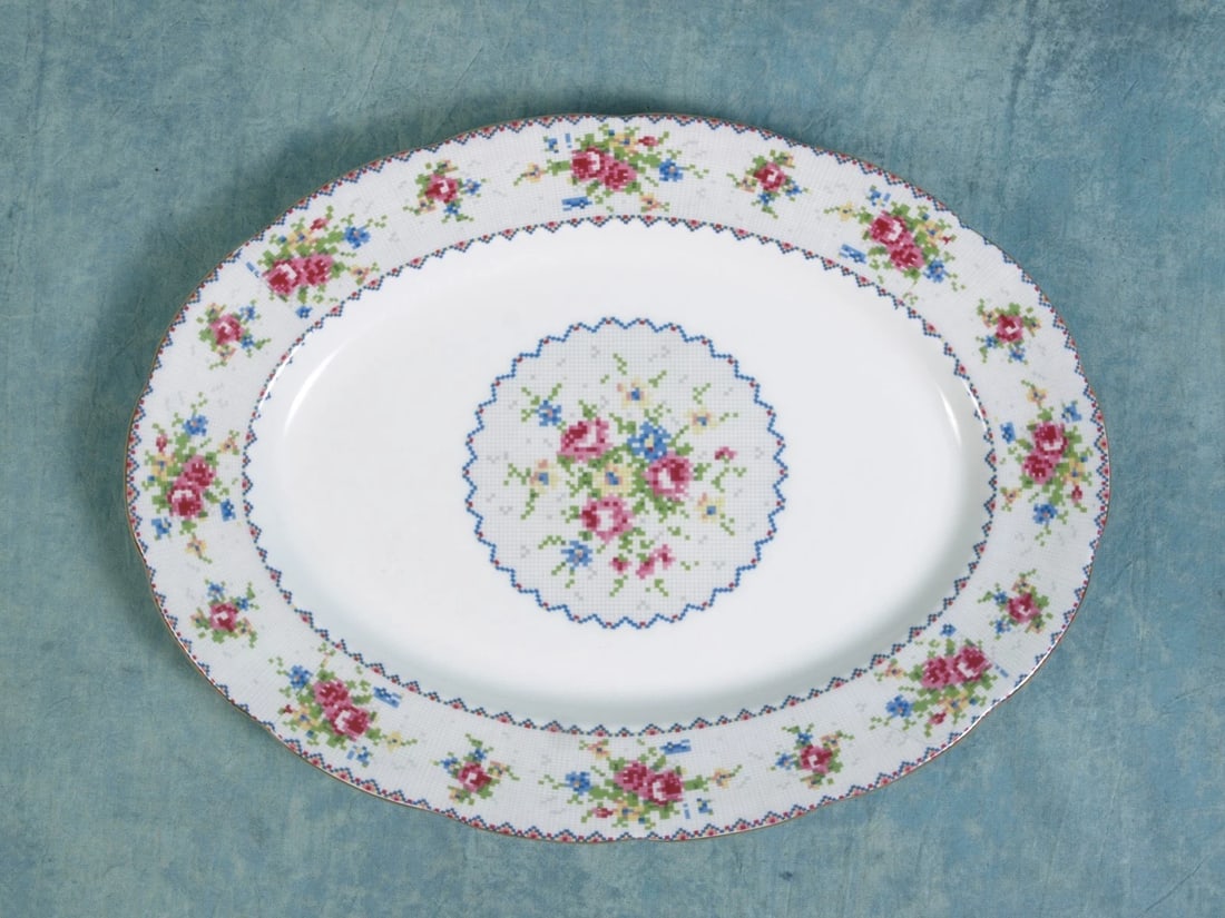 Royal Albert Petit Point Vintage Oval Serving Platter 1930's England - 2