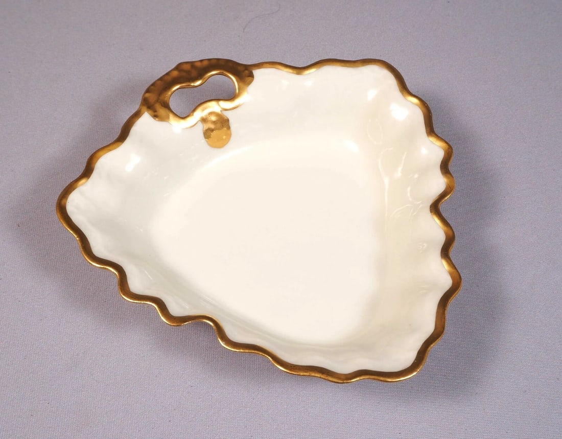 LIMOGES France PL Limoges M. Redon GOLD LEAF Nut Candy Snack Dish Tray Larger - 2