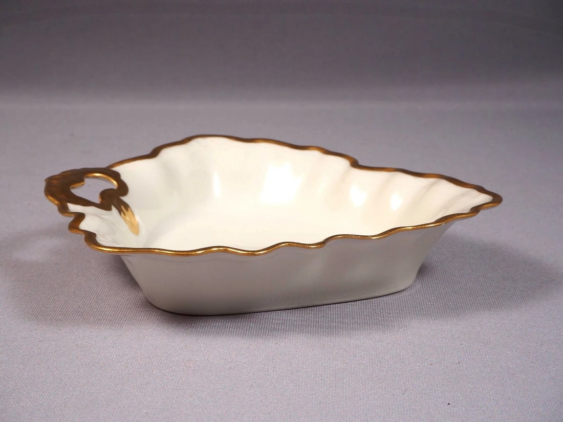 LIMOGES France PL Limoges M. Redon GOLD LEAF Nut Candy Snack Dish Tray Larger - 3