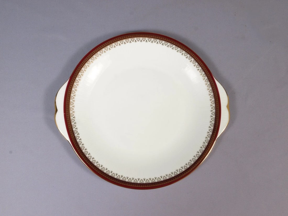 Paragon Royal Albert HOLYROOD Cake Snack Tray Platter England: This is one exceptional Dessert/Snack Serving Tray/Platter made by Royal Paragon/Royal Albert, England. The platter is in the Holyrood pattern. The pattern has gold rim and filigree on red band. It is