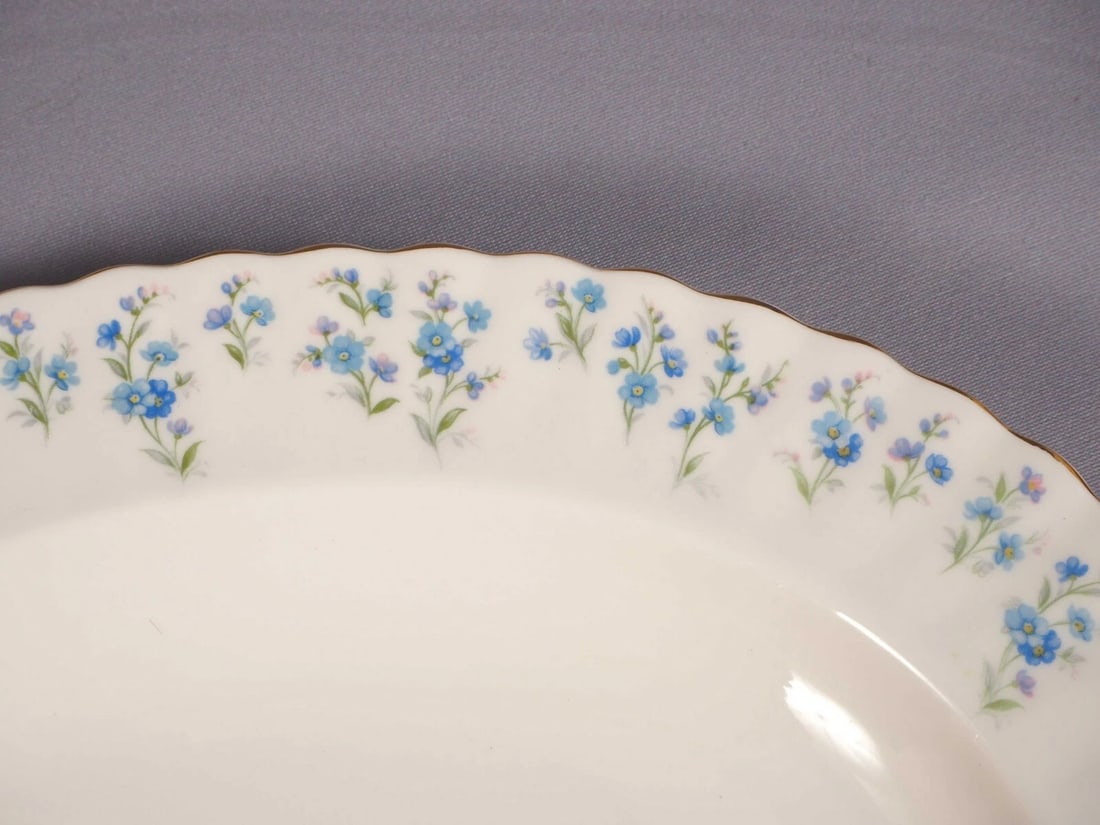 Royal Albert Memory Line Oval Meat Turkey Platter England Classy Blue: This is a stunning Serving Platter. The platter is from the Royal Albert Memory Line Pattern - Made in England. The rims of this pattern are surrounded in blue forget-me-not flowers. The pattern has s