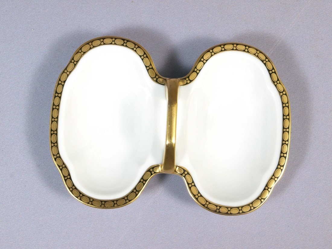 ROSENTHAL EMPIRE Split Divided Bonbon Nuts Dish Tray Gold Cobalt 1930s - 2