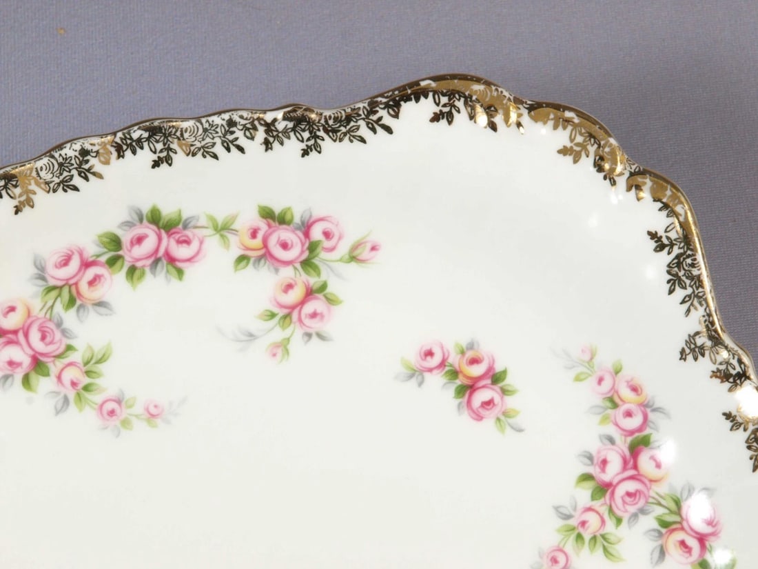 Royal Albert DIMITY Rose OHandled Round Cake Snack Dessert Tray Dish England - 2