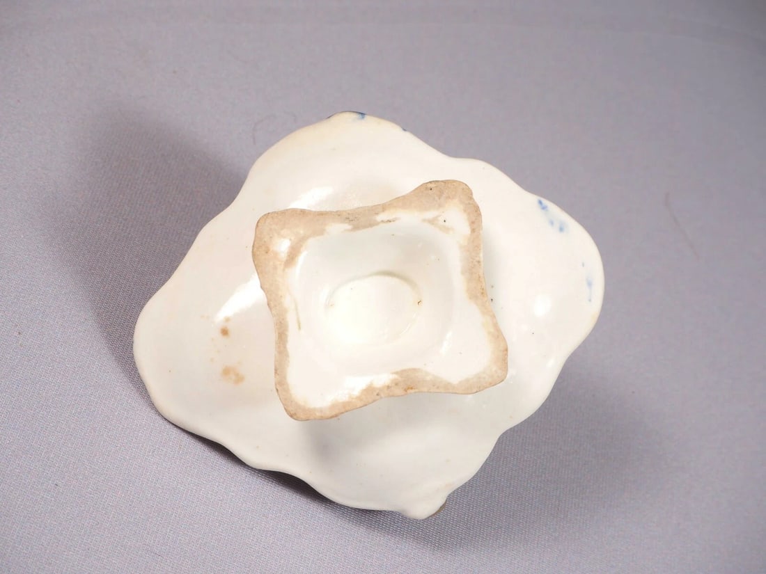 Antique Porcelain Cobalt Basket Tray Candy Nut Dish Handles Certified 1847 - 4