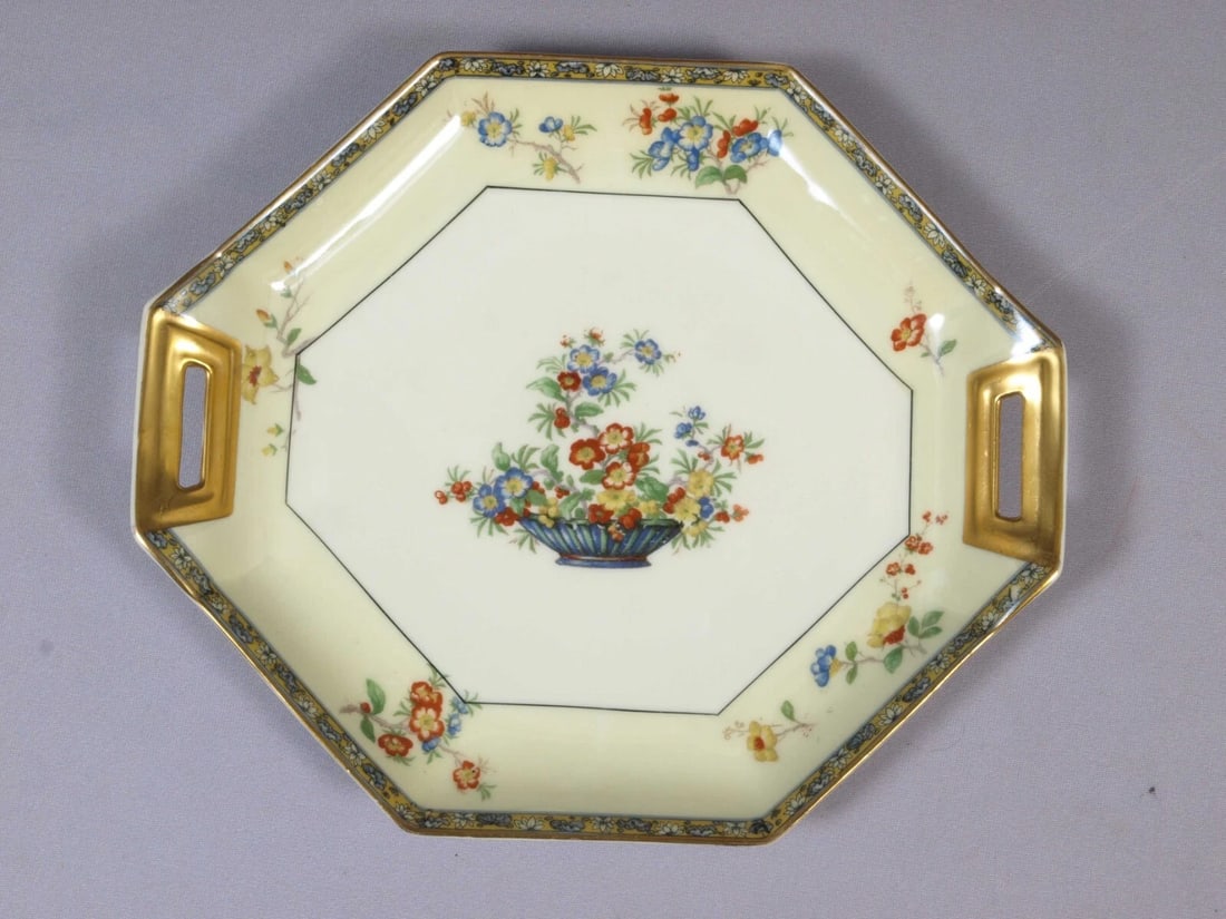 Limoges France 1921 Montreux HAVILAND Cake Tray Platter Dish Octagonal 9 3/4": This is a rare and gorgeous Octagonal Serving Tray/Dish, made in Limoges, France by Theodore Haviland. The tray is in Montreux pattern, made around 1920's The tray is 9 3/4" by 8 5/8" at the rim. The 