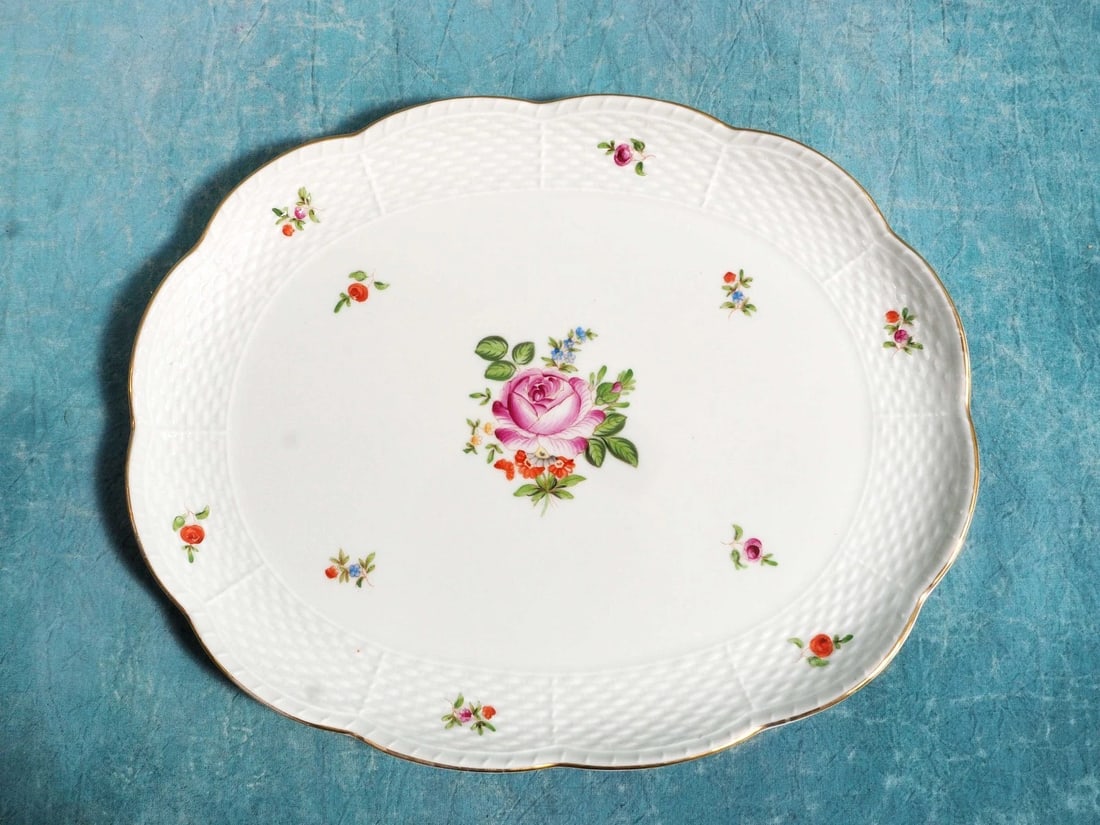 HEREND Hungary Rare Vintage Dessert Plates with Oval platter Porcelain - 6