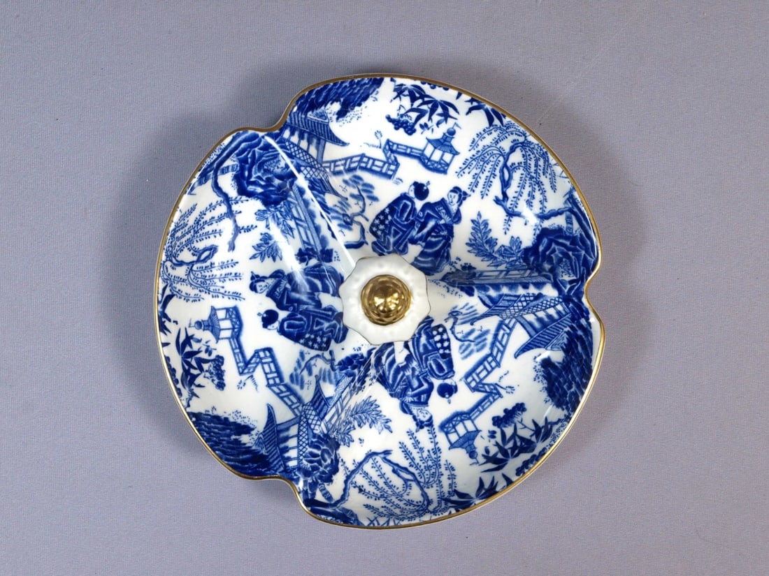 Royal Crown Derby Mikado Sandwich Plate 3 Part Relish Tray Dish Blue 7 3/8": This is a Bone China very rare and hard to find 3 part Serving Tray, made by Royal Crown Derby in their famous Mikado collection. The Mikado pattern was designed in 1894 by Royal Crown Derby's art dir